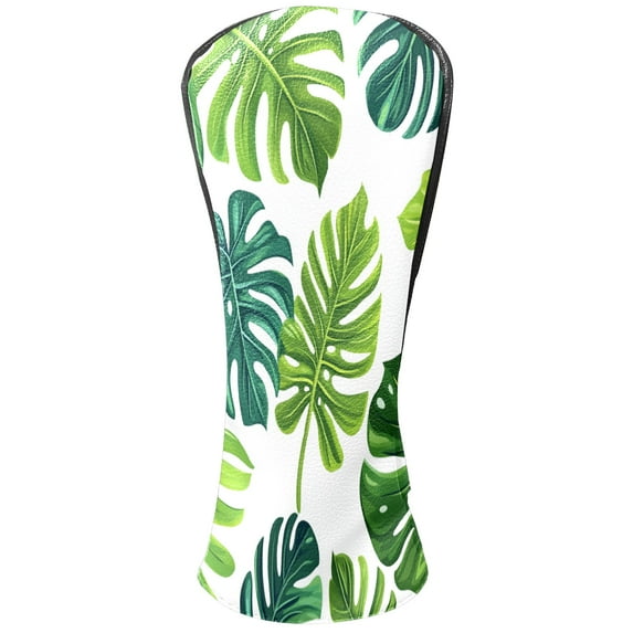 Golf Club Covers PU Leather Waterproof Head Covers for Fairway Woods Hybrids Green Leaves