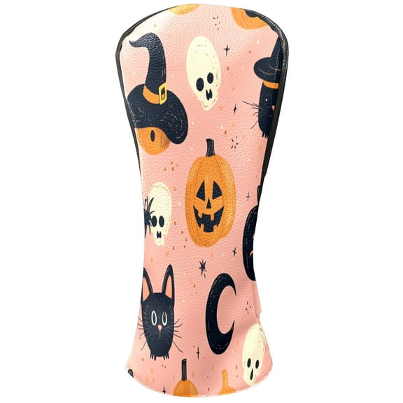 Golf Club Covers PU Leather Waterproof Head Covers for Fairway Woods Hybrids Halloween Pattern Unisex Fits Most Brands