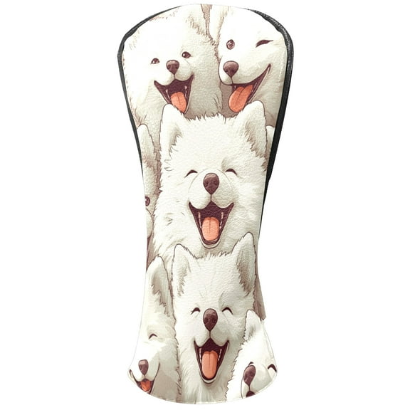 Golf Club Covers PU Leather Waterproof Head Covers for Fairway Woods Hybrids Happy White Dogs' Faces