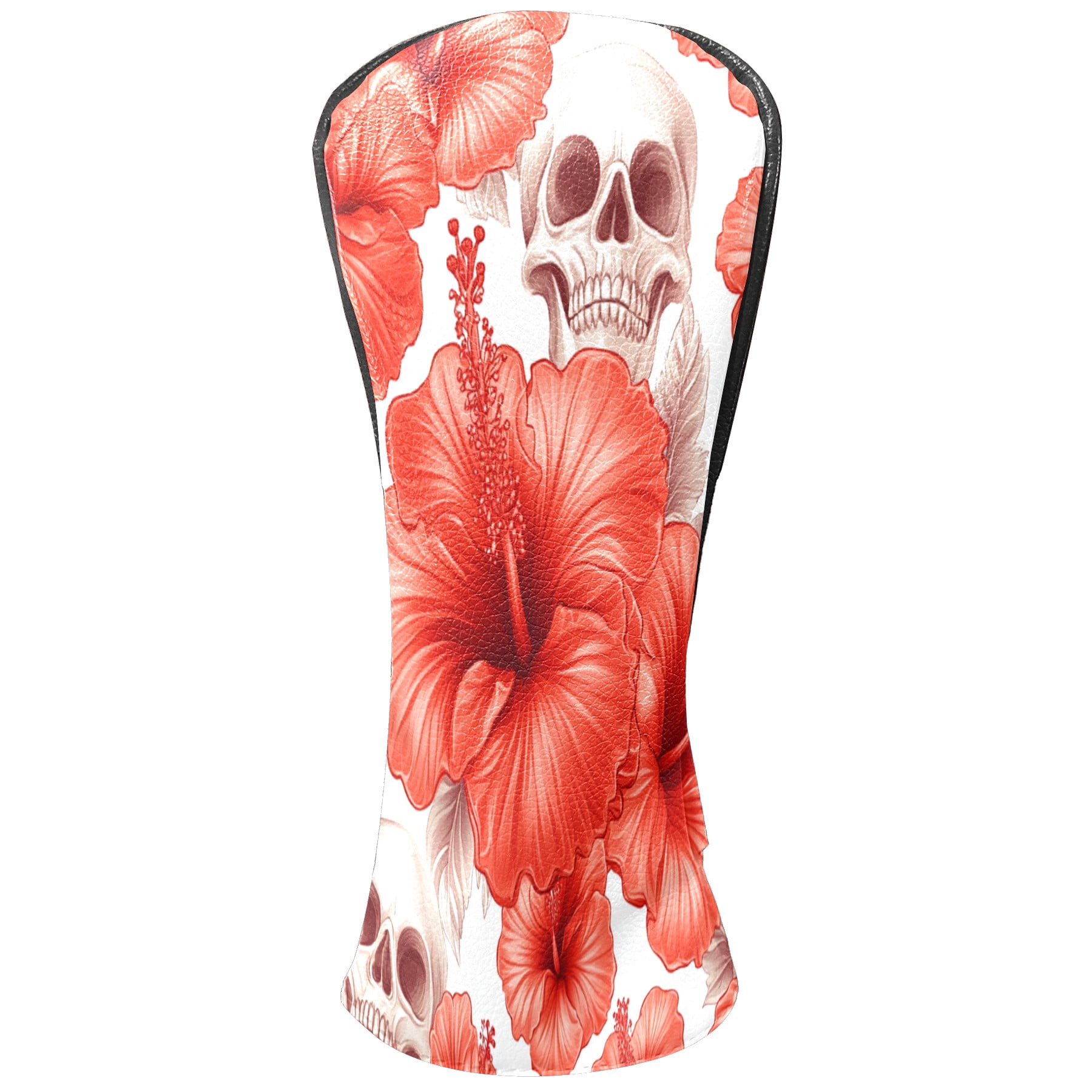 Golf Club Covers PU Leather Waterproof Head Covers for Fairway Woods Hybrids Hibiscus Flower Skull