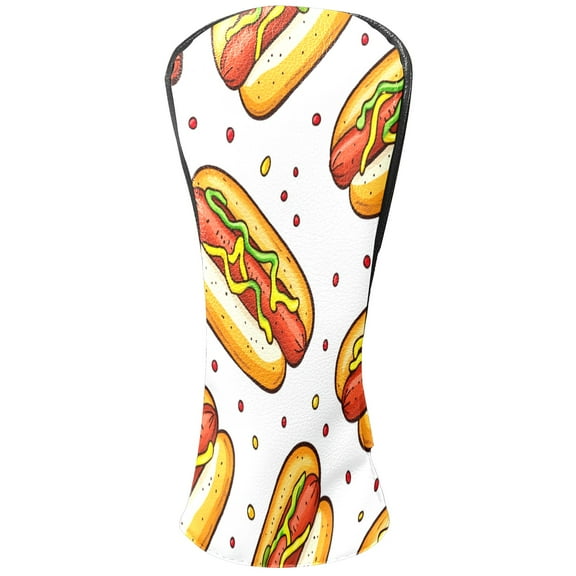 Golf Club Covers PU Leather Waterproof Head Covers for Fairway Woods Hybrids Hot Dog Pattern