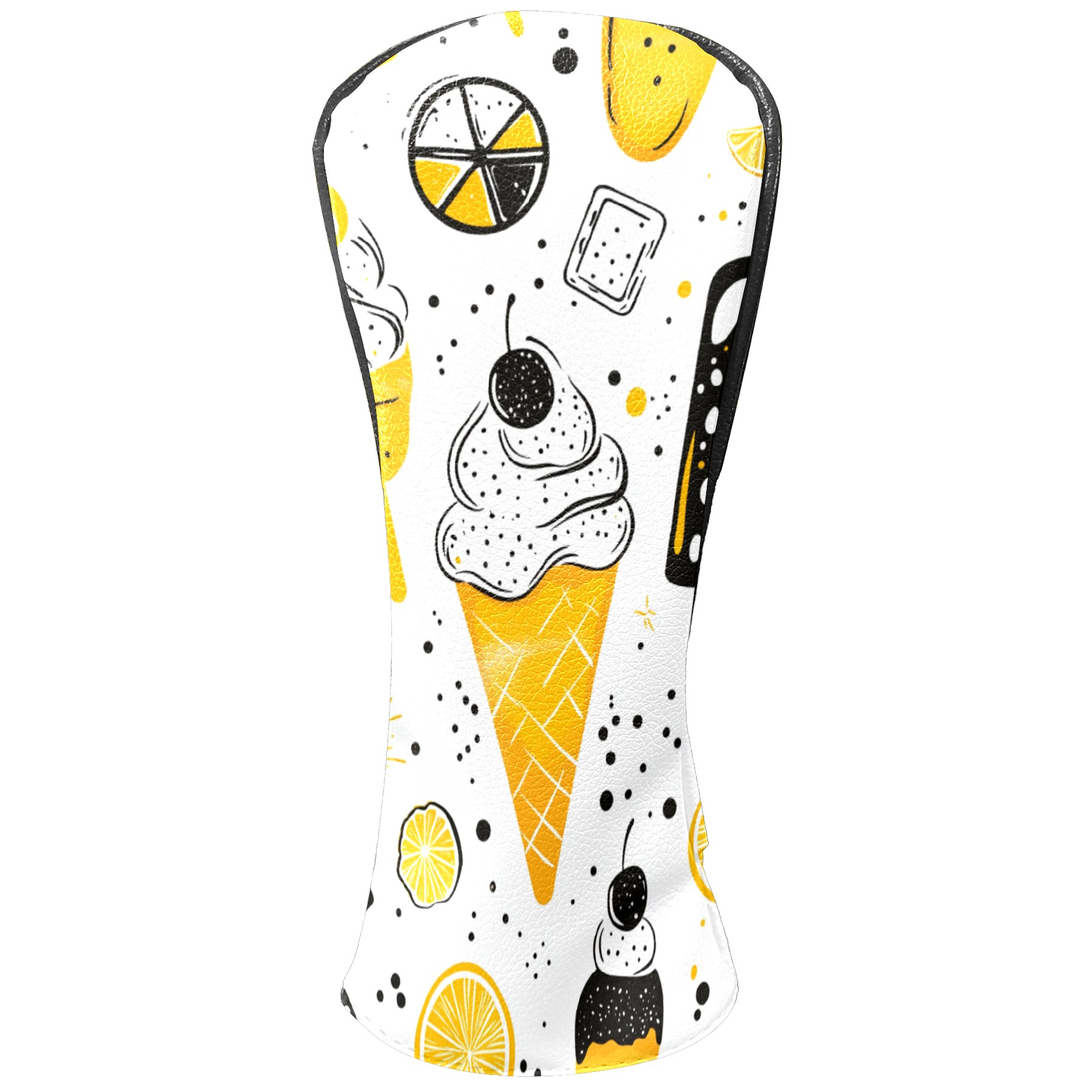 Golf Club Covers PU Leather Waterproof Head Covers for Fairway Woods Hybrids Ice Cream Pattern