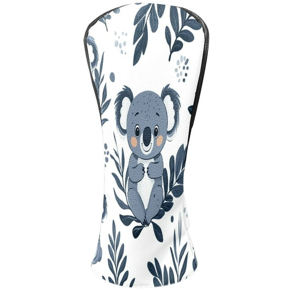 Golf Head Covers - Koala Pattern, Premium Waterproof PU Leather, Plush Lining, Fits Driver/Hybrid, Cute Animal Golf Gift