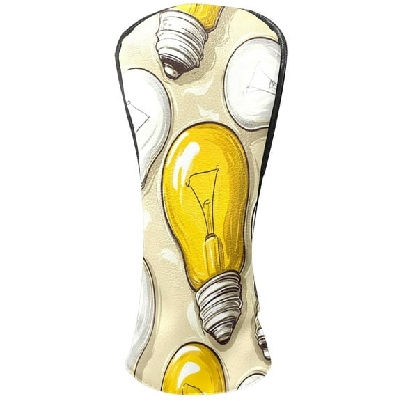 Golf Head Covers Light Bulb Pattern for Driver, Wood & Hybrid, Premium Waterproof PU Leather with Plush Lining, Idea Themed Golf Gifts