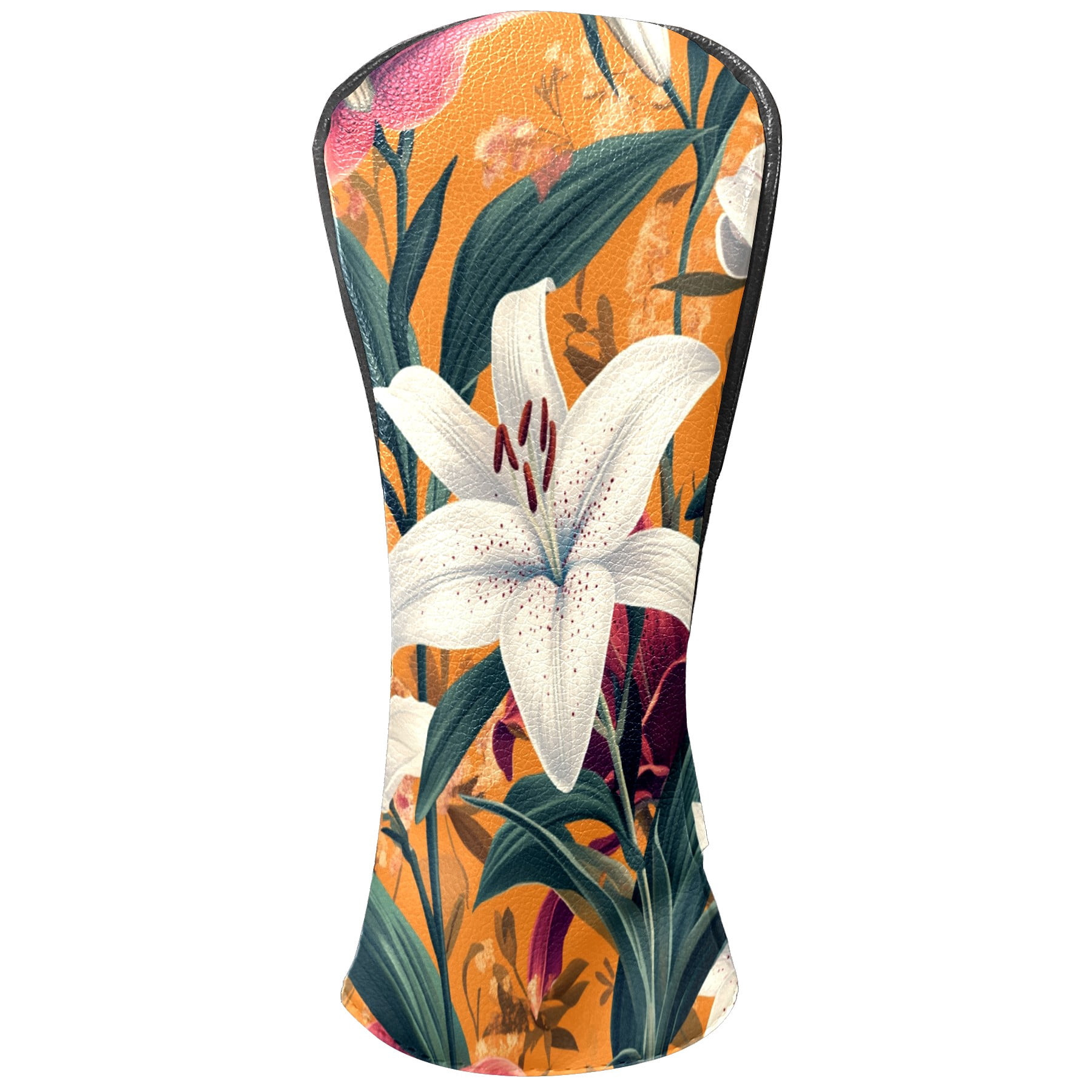 Golf Club Covers PU Leather Waterproof Head Covers for Fairway Woods Hybrids Lily Orchid Flowers