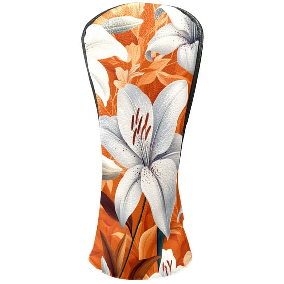 Golf Club Covers PU Leather Waterproof Head Covers for Fairway Woods Hybrids Lily Pattern