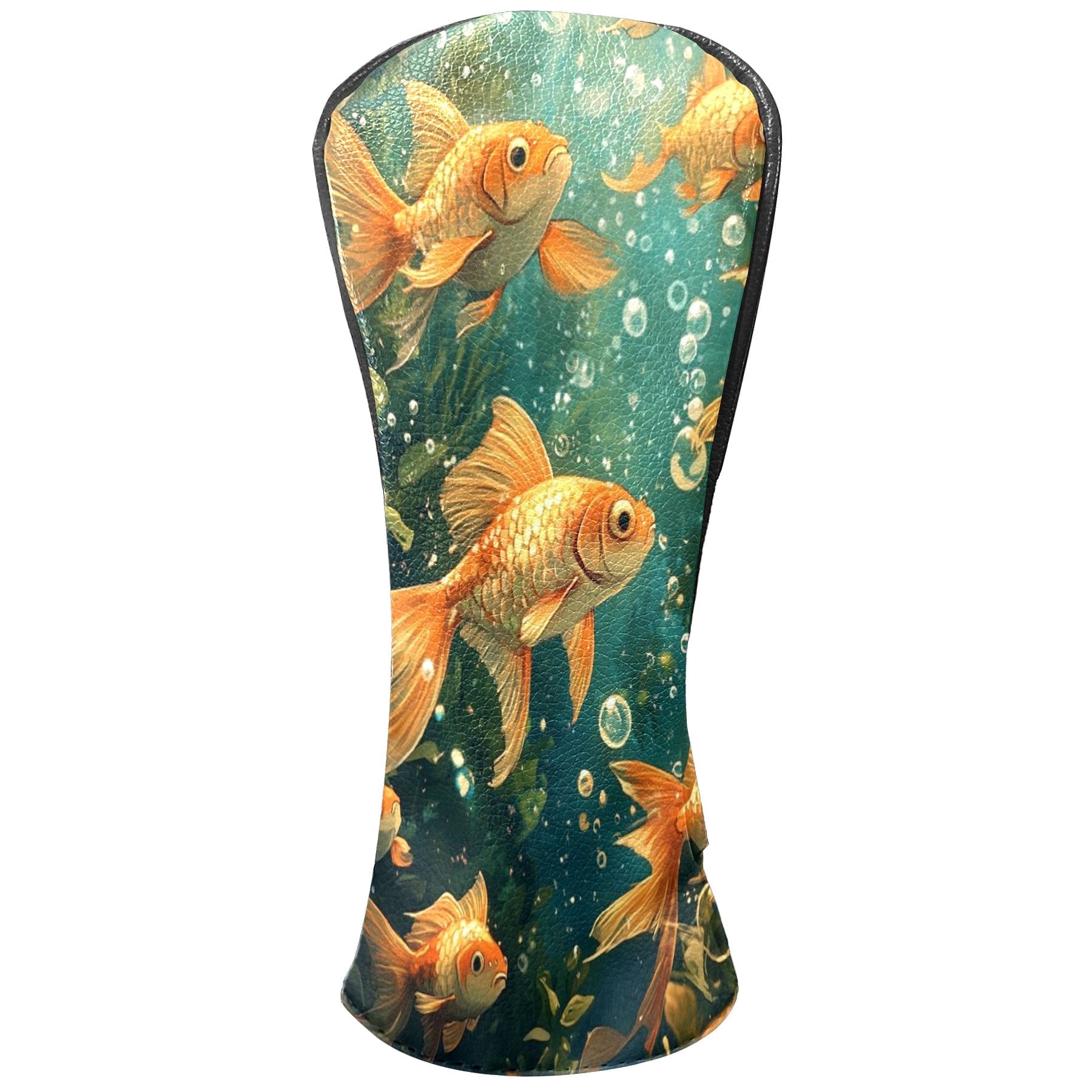 Golf Head Covers Little Goldfish Design for Driver, Wood & Hybrid, Premium Waterproof PU Leather with Plush Lining, Cute Aquatic Golf Gifts