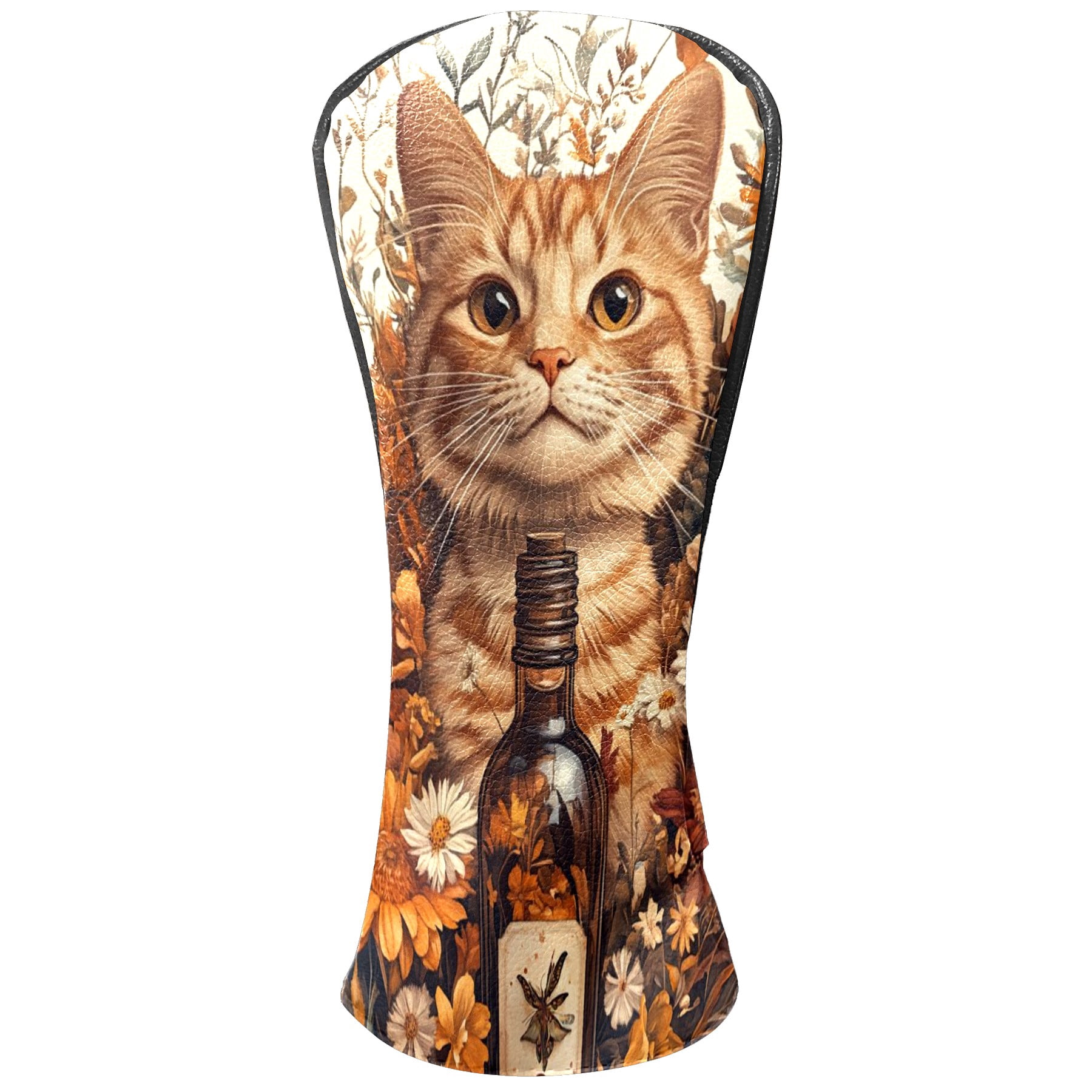 Golf Club Covers PU Leather Waterproof Head Covers for Fairway Woods Hybrids Orange Cat Unisex Fits Most Brands