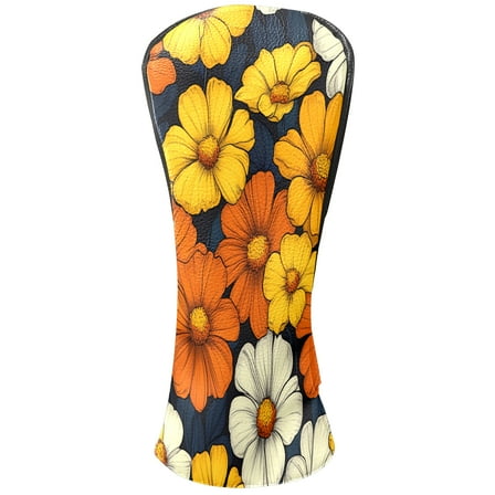 Golf Club Covers PU Leather Waterproof Head Covers for Fairway Woods Hybrids Orange Yellow Flowers