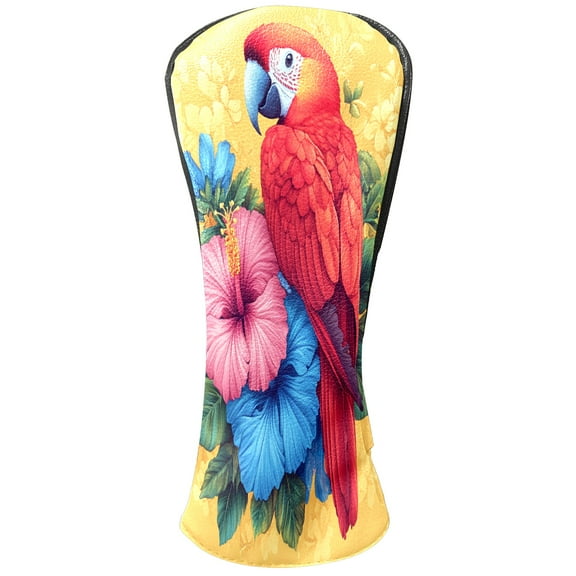 Golf Club Covers PU Leather Waterproof Head Covers for Fairway Woods Hybrids Parrot Hibiscus