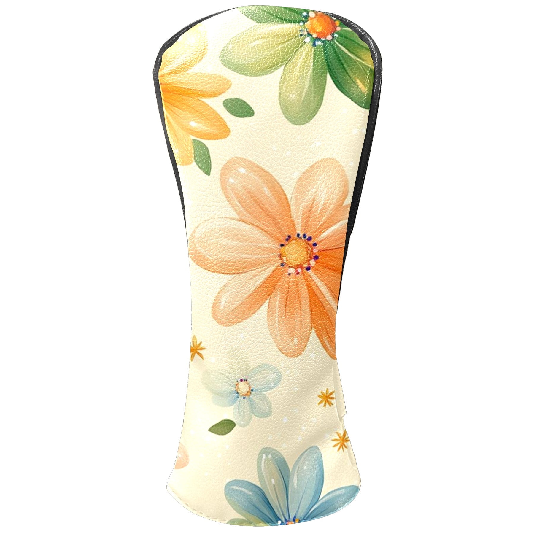 Golf Head Covers Pastel Flowers Design for Driver, Wood & Hybrid, Premium Waterproof PU Leather with Plush Lining, Soft Floral Golf Gifts