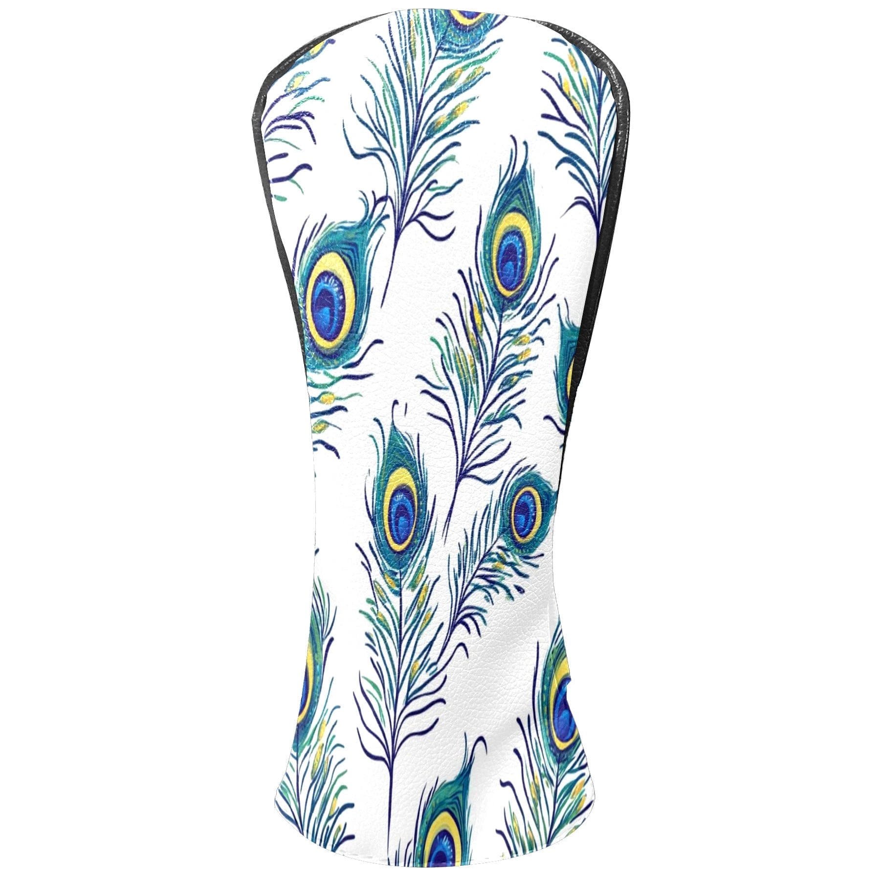 Golf Head Covers - Peacock Feather Design, Premium Waterproof PU Leather, Plush Lining, Fits Driver/Hybrid, Unique Golf Gift