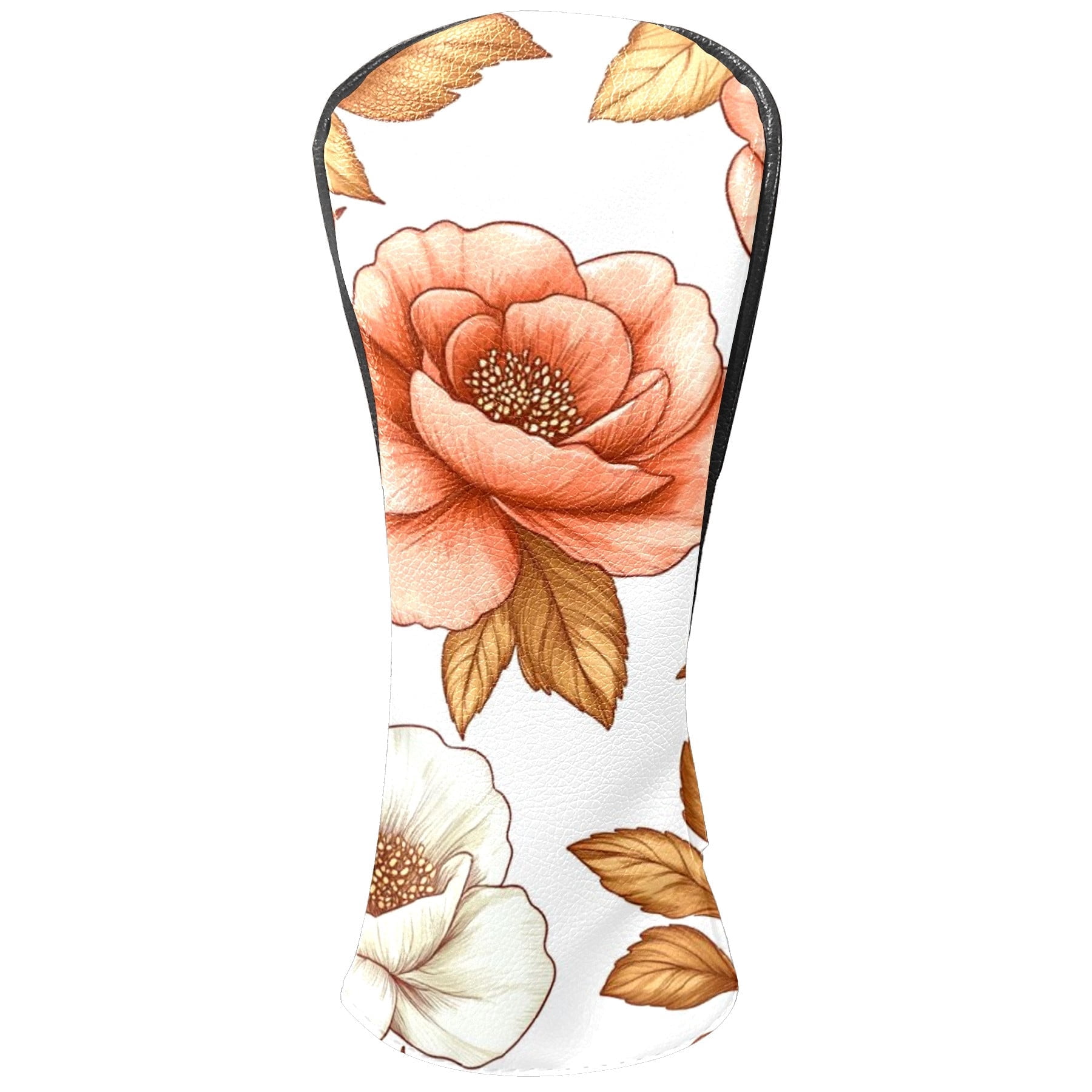 Golf Club Head Covers - Peony Design, PU Leather, Waterproof, Fits Fairway Woods/Hybrid, Unisex, Fits Most Brands