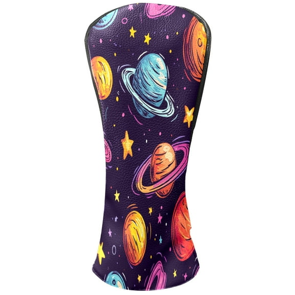 Golf Club Covers PU Leather Waterproof Head Covers for Fairway Woods Hybrids Planet Pattern