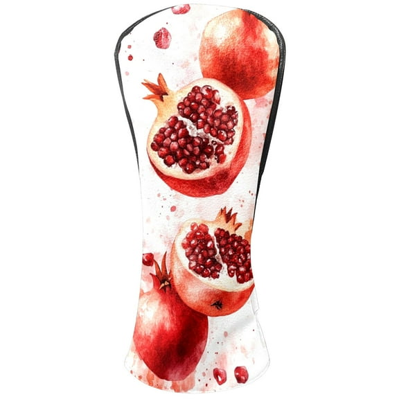Golf Head Covers Pomegranate Pattern for Driver, Wood & Hybrid, Premium Waterproof PU Leather with Plush Lining, Fruit Themed Golf Gifts