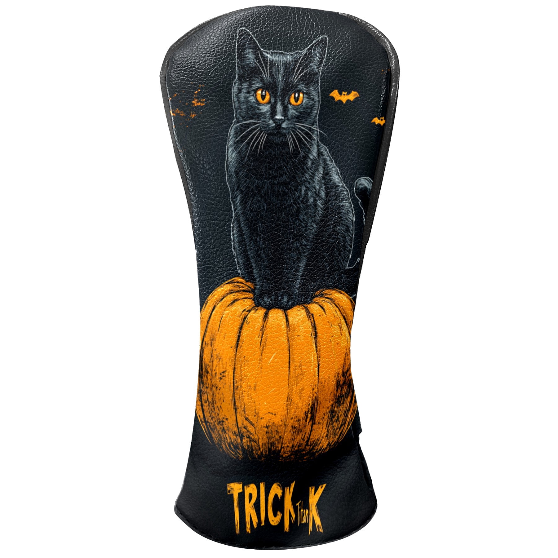Golf Club Covers PU Leather Waterproof Head Covers for Fairway Woods Hybrids Pumpkin Black Cat