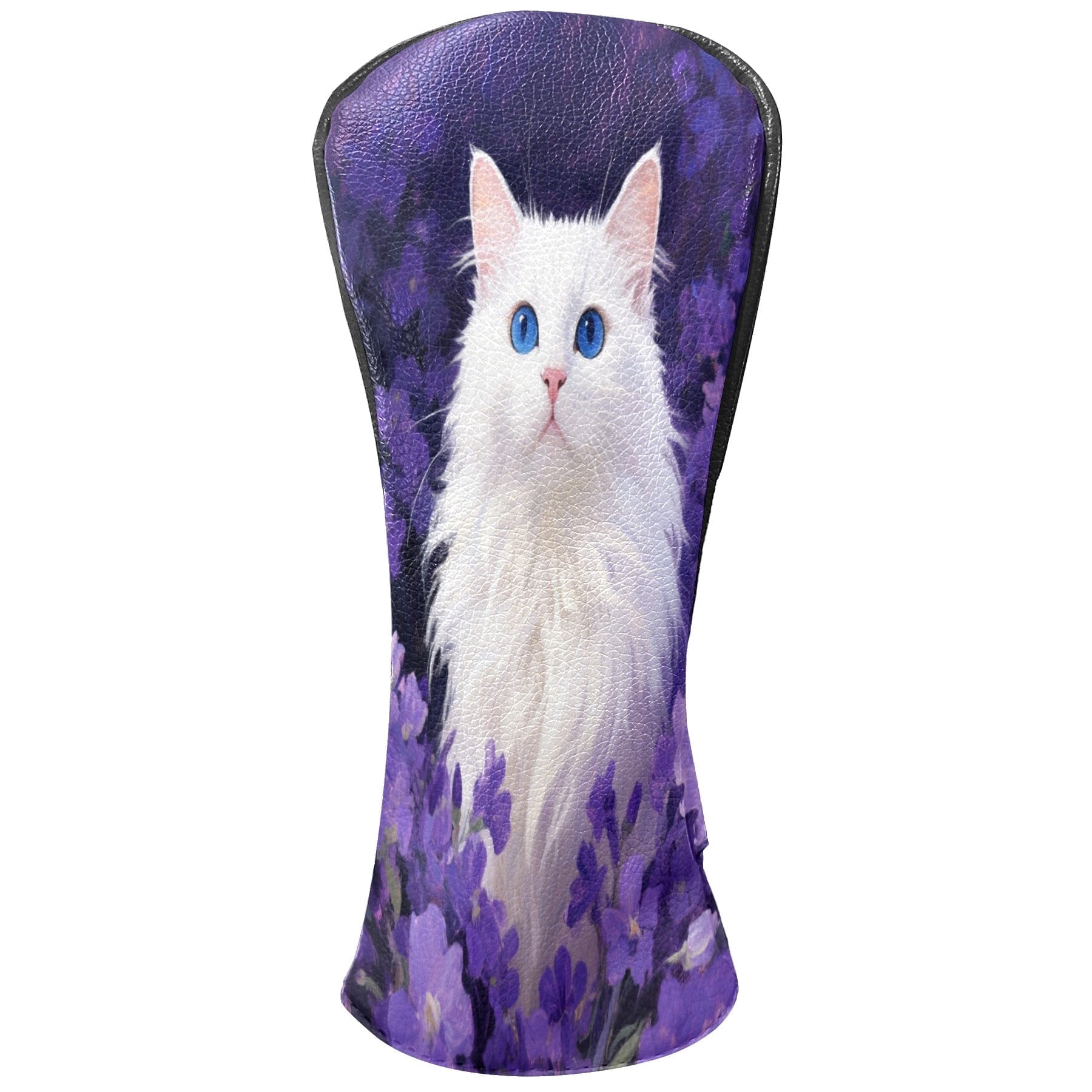Golf Head Covers Purple Cat Design for Driver, Wood & Hybrid, Premium Waterproof PU Leather with Plush Lining, Mystical Animal Golf Gifts