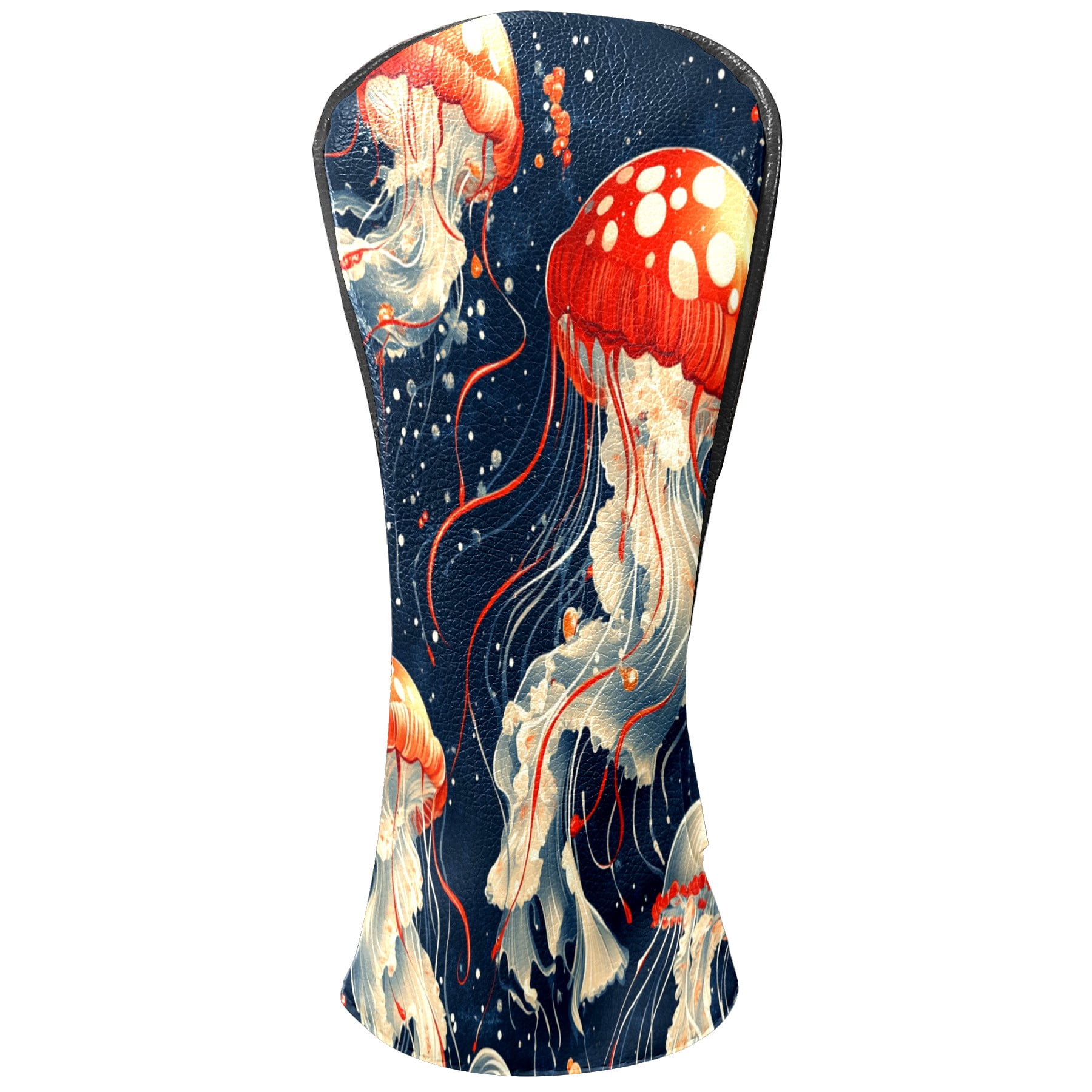 Golf Club Covers PU Leather Waterproof Head Covers for Fairway Woods Hybrids Red Jellyfish