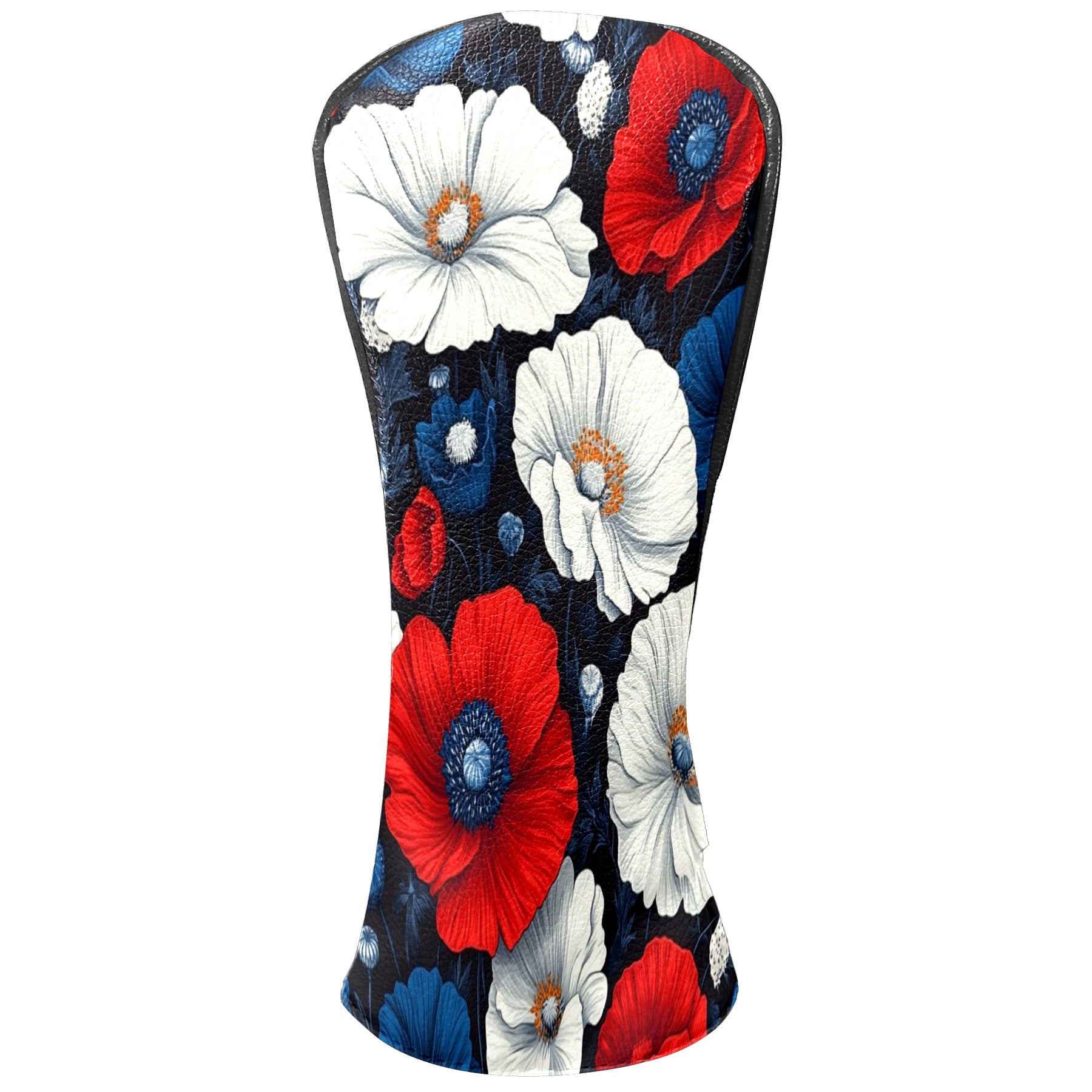 Golf Club Covers PU Leather Waterproof Head Covers for Fairway Woods Hybrids Red White Poppy Flowers Unisex Fits Most Brands