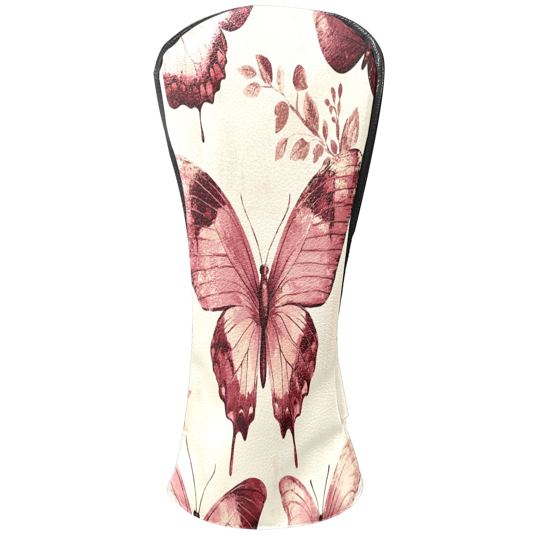 Golf Club Covers PU Leather Waterproof Head Covers for Fairway Woods Hybrids Rose-red Butterfly