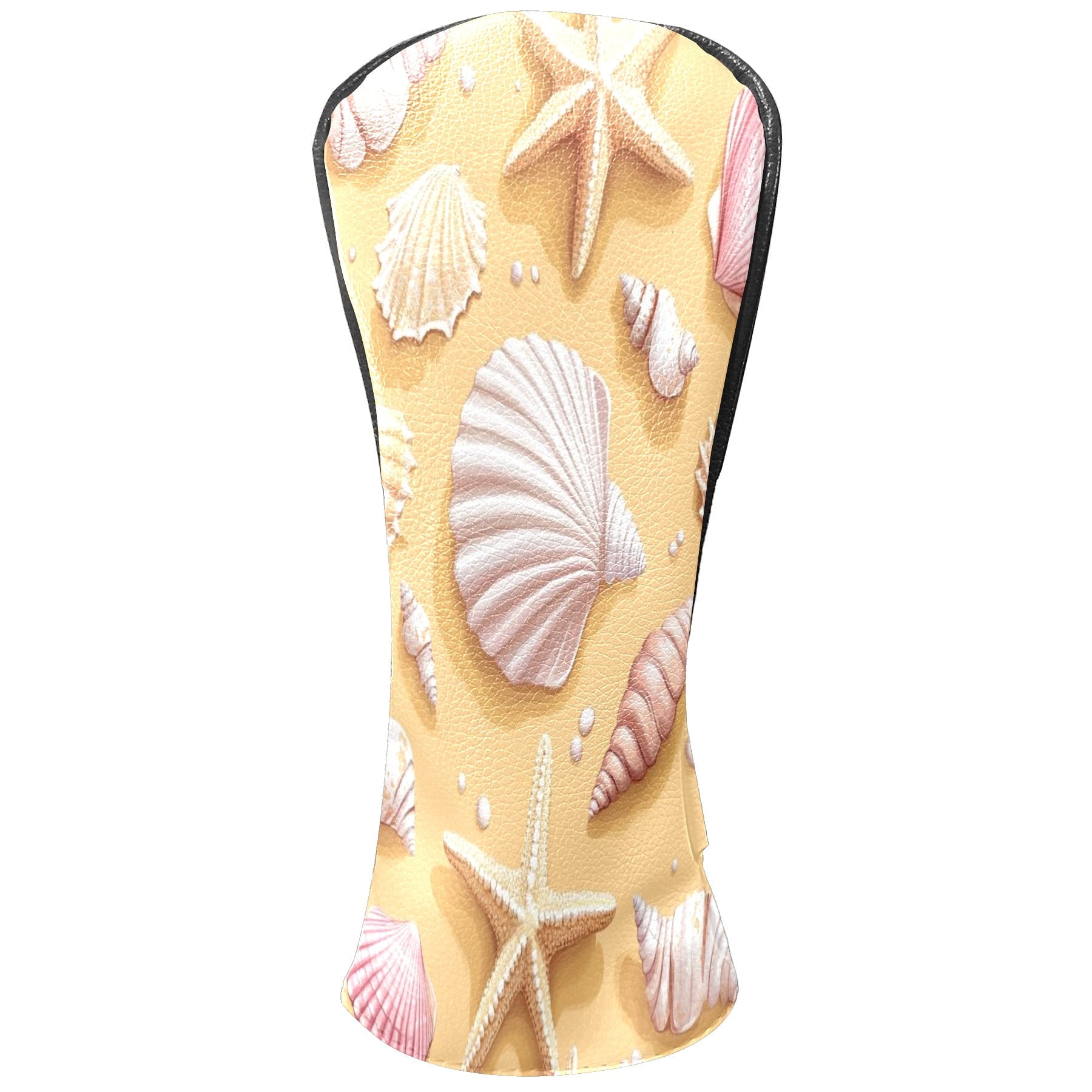 Golf Head Covers Nautical Shell & Starfish Pattern for Driver, Wood & Hybrid, Premium Waterproof PU Leather with Plush Lining, Unique Golf Gifts