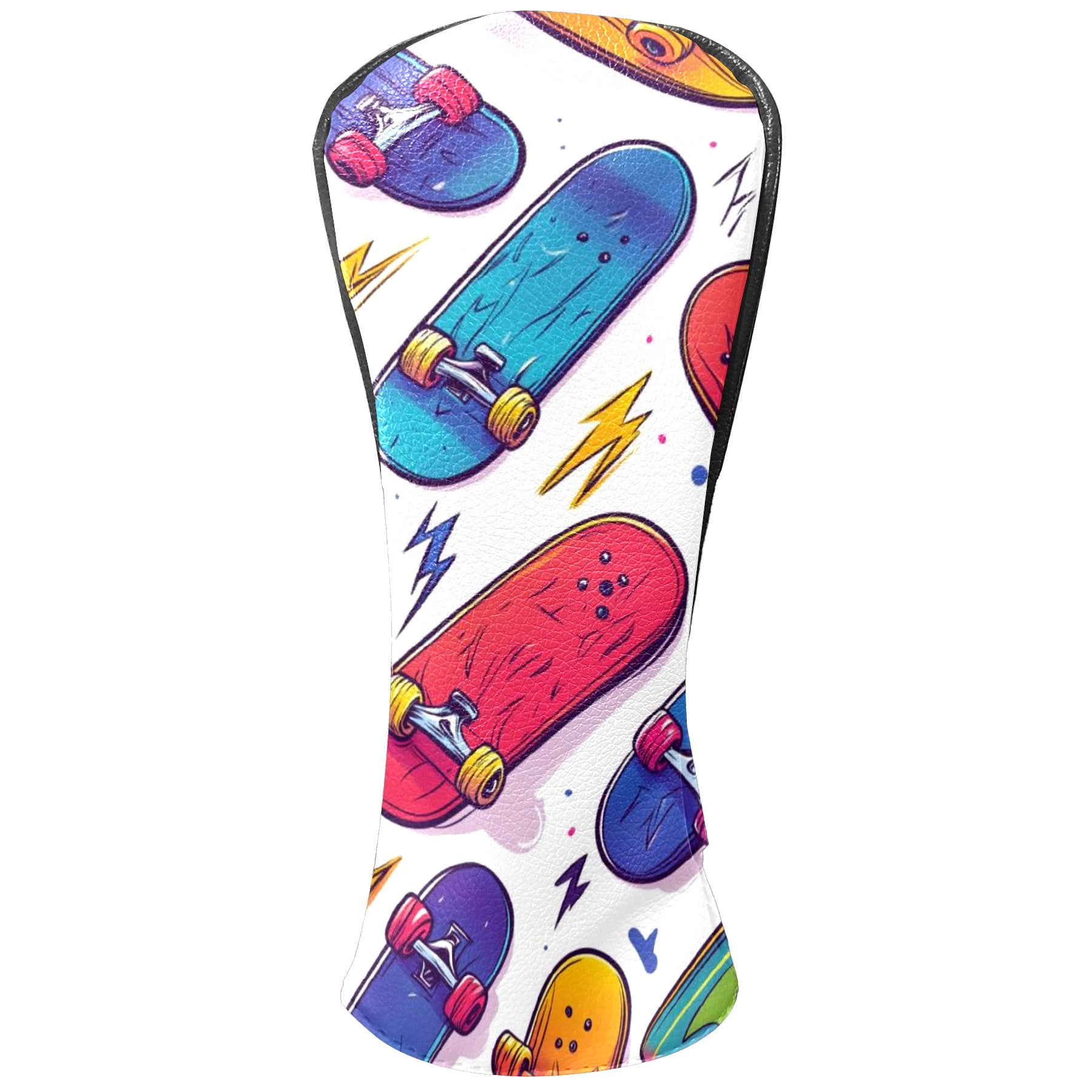 Golf Club Covers PU Leather Waterproof Head Covers for Fairway Woods Hybrids Skateboard Pattern Unisex Fits Most Brands