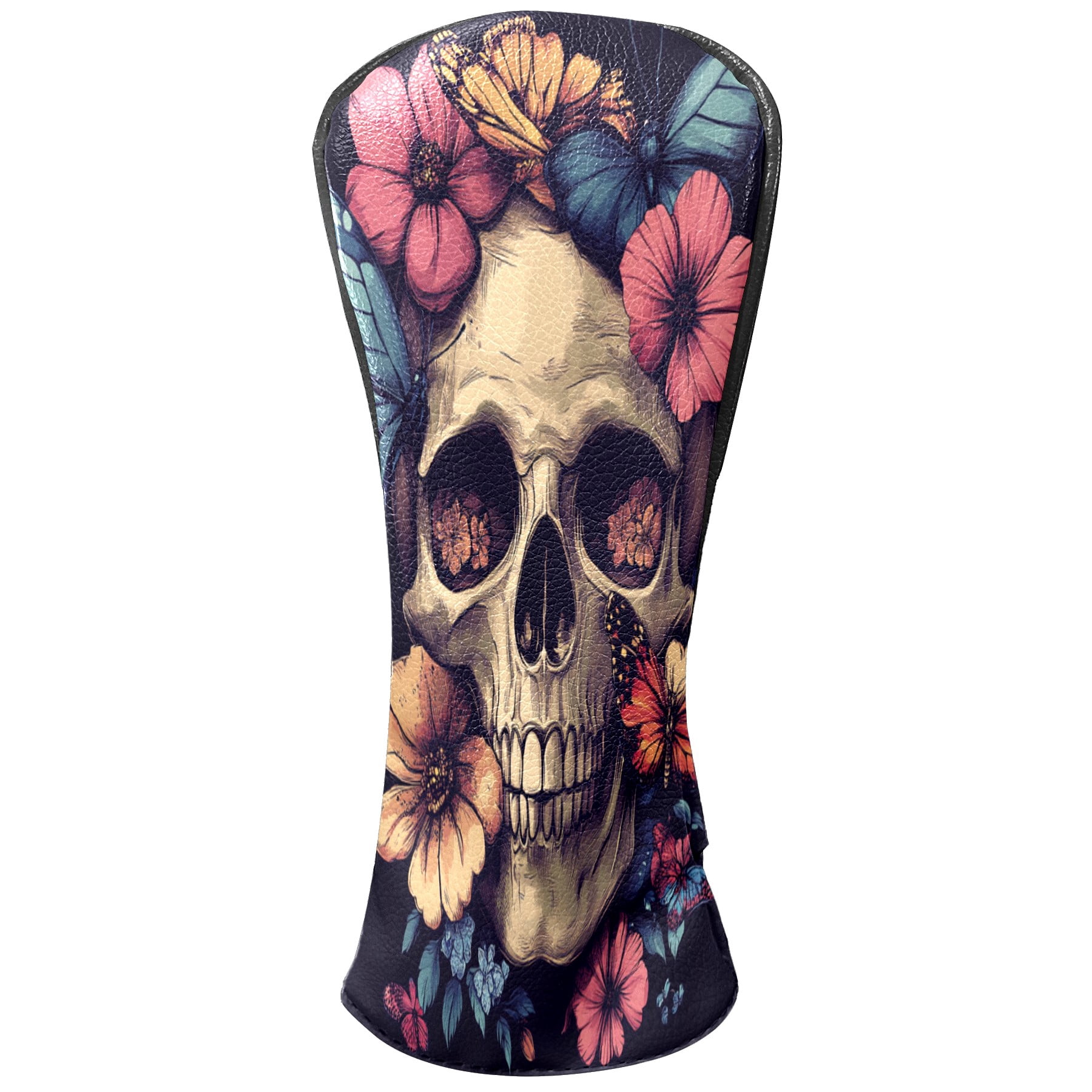 Golf Club Covers PU Leather Waterproof Head Covers for Fairway Woods Hybrids Skull With Butterflies And Flowers