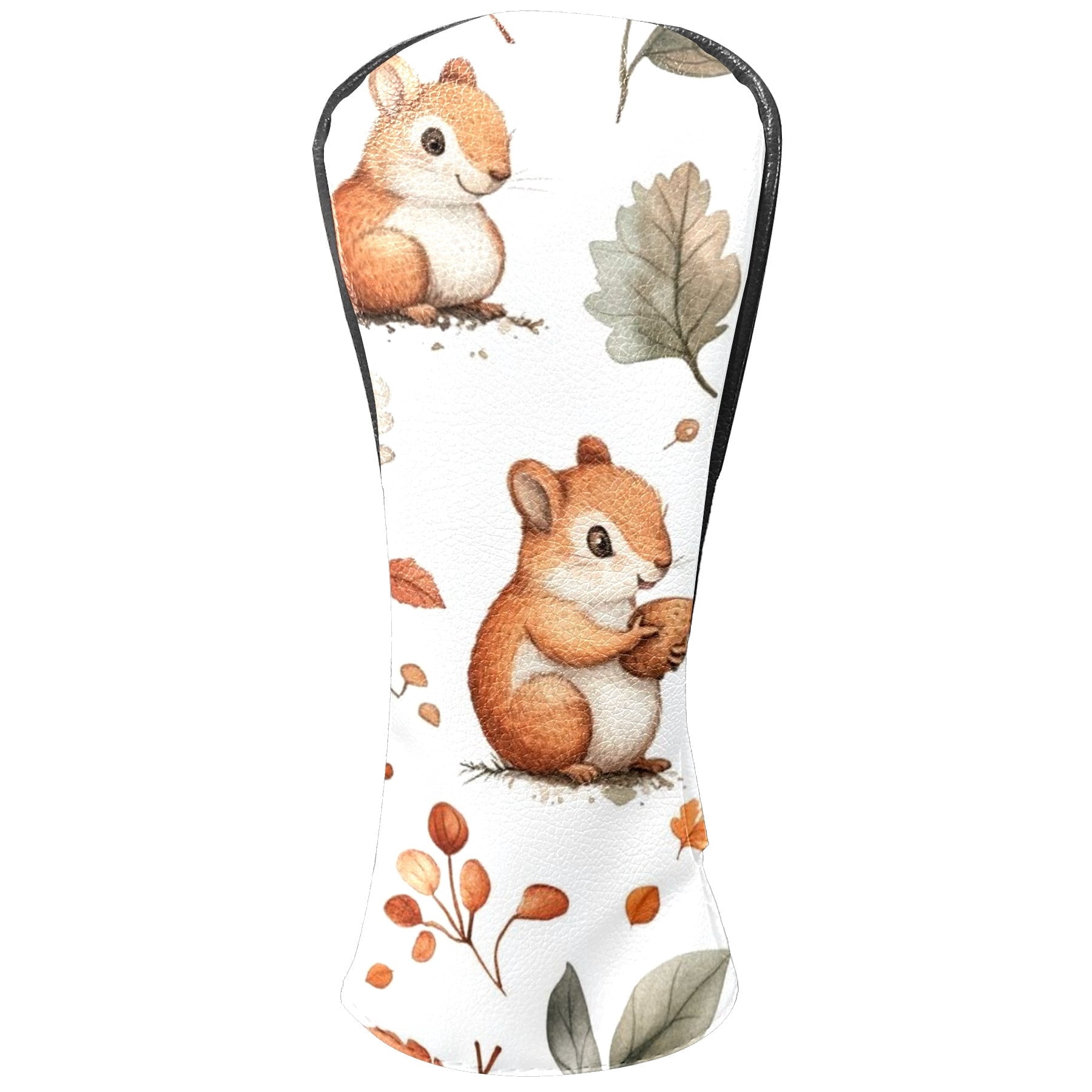 Golf Head Covers Squirrel & Pine Cones Design for Driver, Wood & Hybrid, Premium Waterproof PU Leather with Plush Lining, Forest Themed Golf Gifts