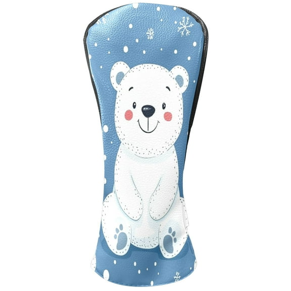 Golf Head Covers White Bear Design for Driver, Wood & Hybrid, Premium Waterproof PU Leather with Plush Lining, Cute Animal Golf Gifts