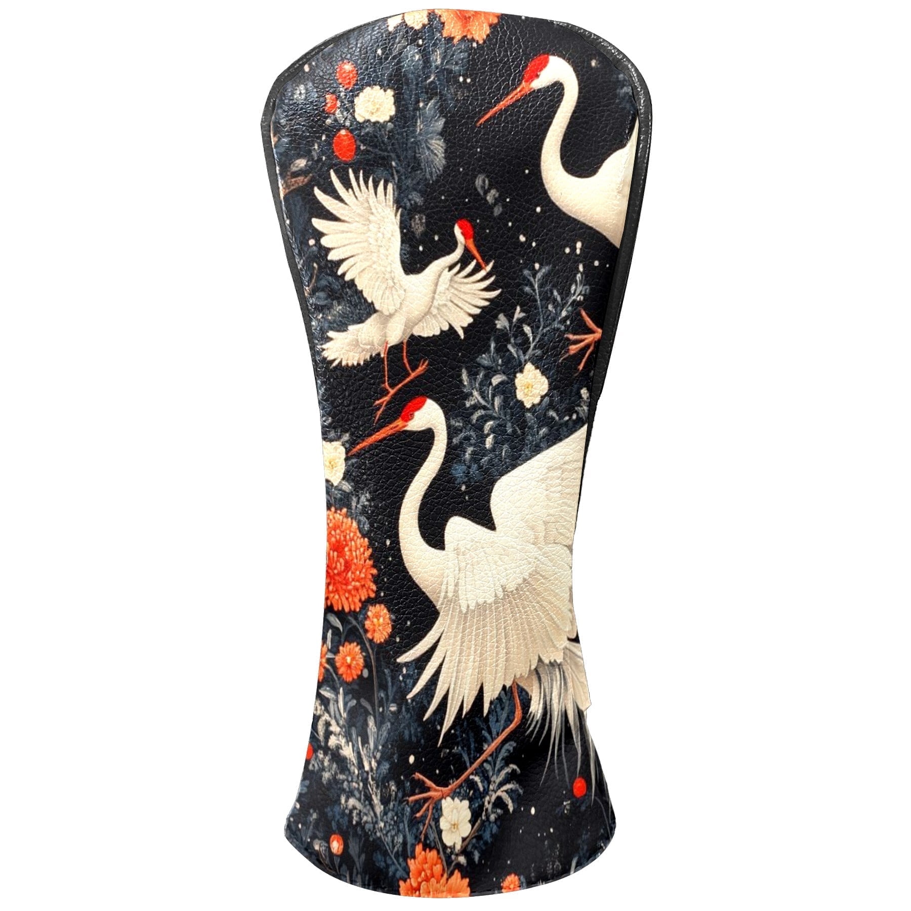 Golf Head Covers - White Crane Design, Premium Waterproof PU Leather, Plush Lining, Fits Driver/Hybrid, Elegant Bird Golf Gift