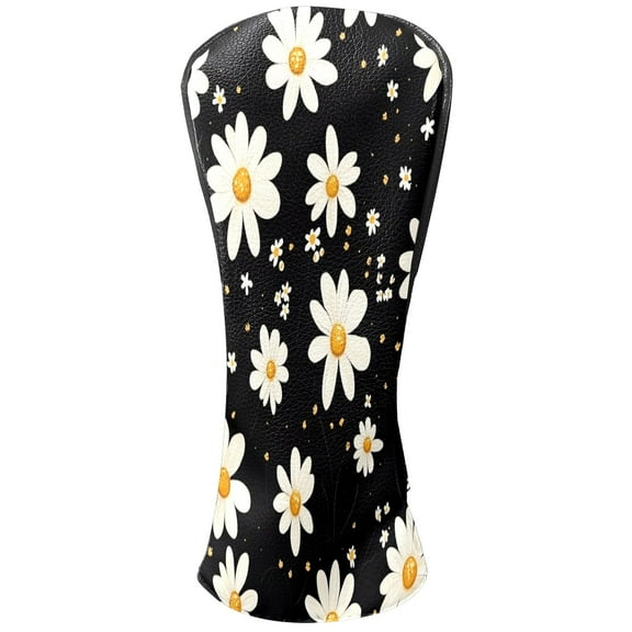 Golf Club Head Covers - White Daisy Design, PU Leather, Waterproof, Fits Fairway Woods/Hybrid, Unisex, Fits Most Brands