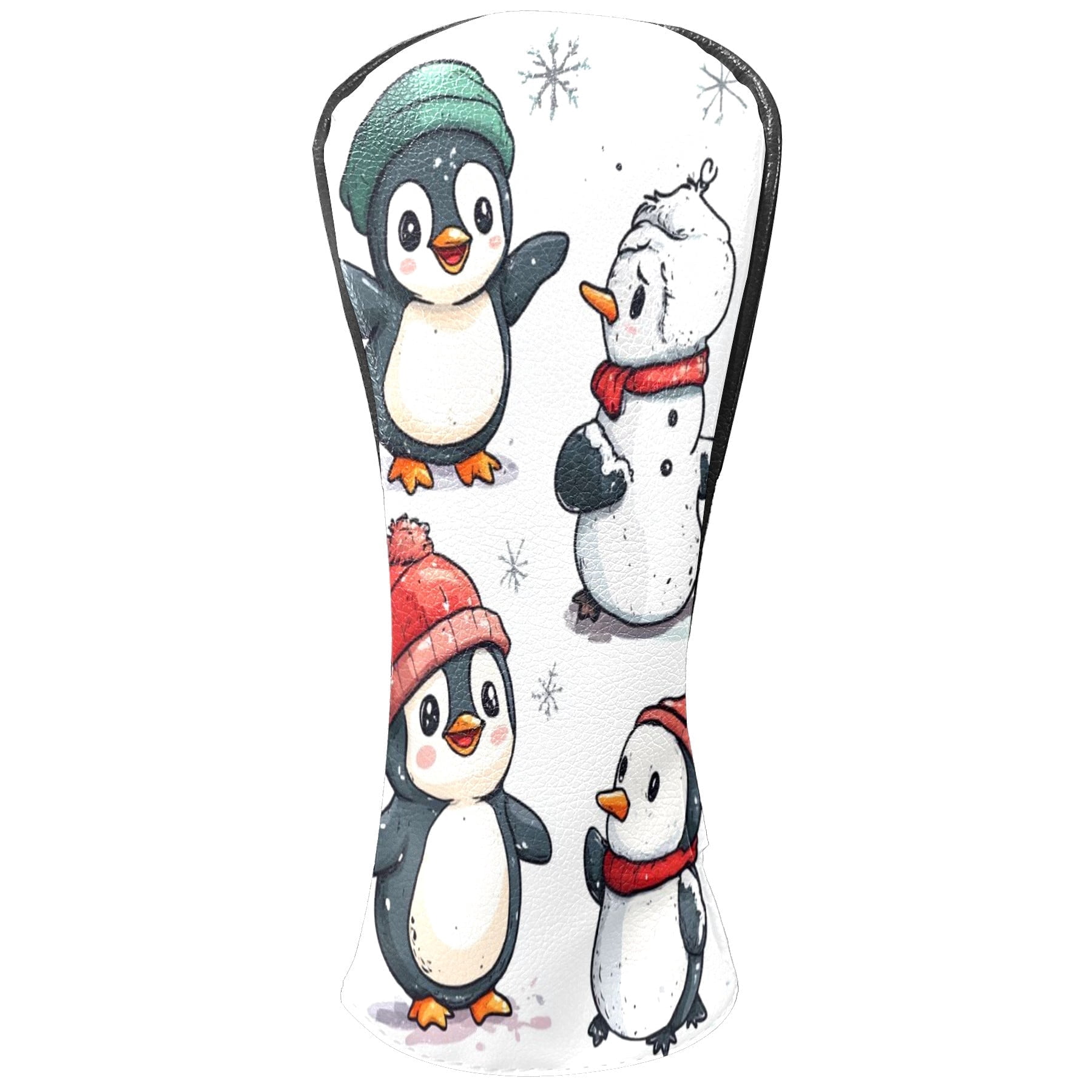Golf Head Covers Winter Penguins Design for Driver, Wood & Hybrid, Premium Waterproof PU Leather with Plush Lining, Festive Winter Golf Gifts