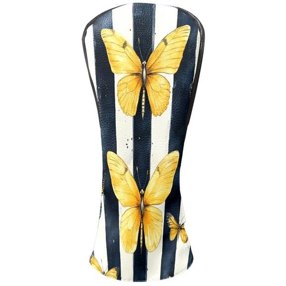 Golf Club Covers PU Leather Waterproof Head Covers for Fairway Woods Hybrids Yellow Butterfly Unisex Fits Most Brands