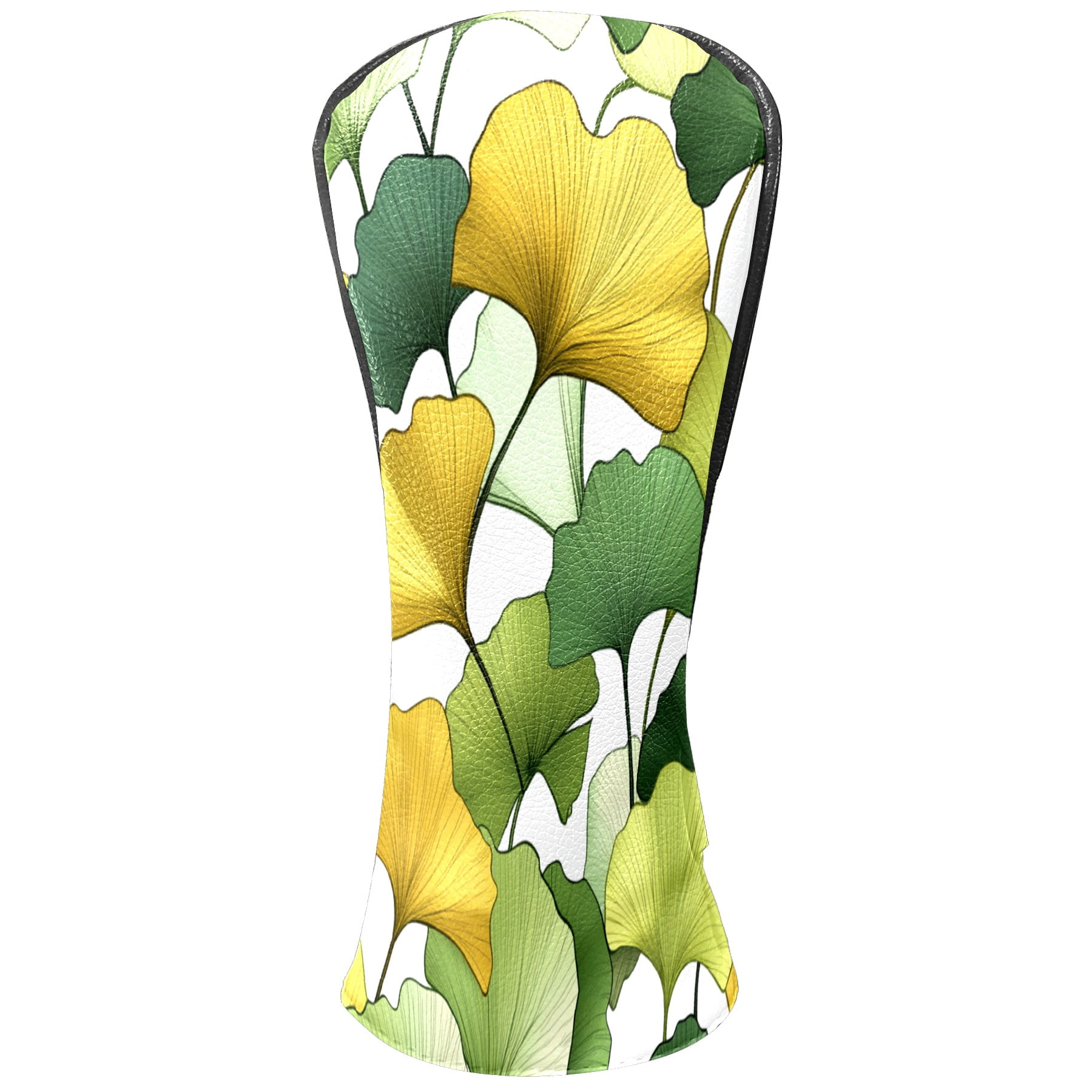 Golf Club Covers PU Leather Waterproof Head Covers for Fairway Woods Hybrids Yellow Green Ginkgo Leaves