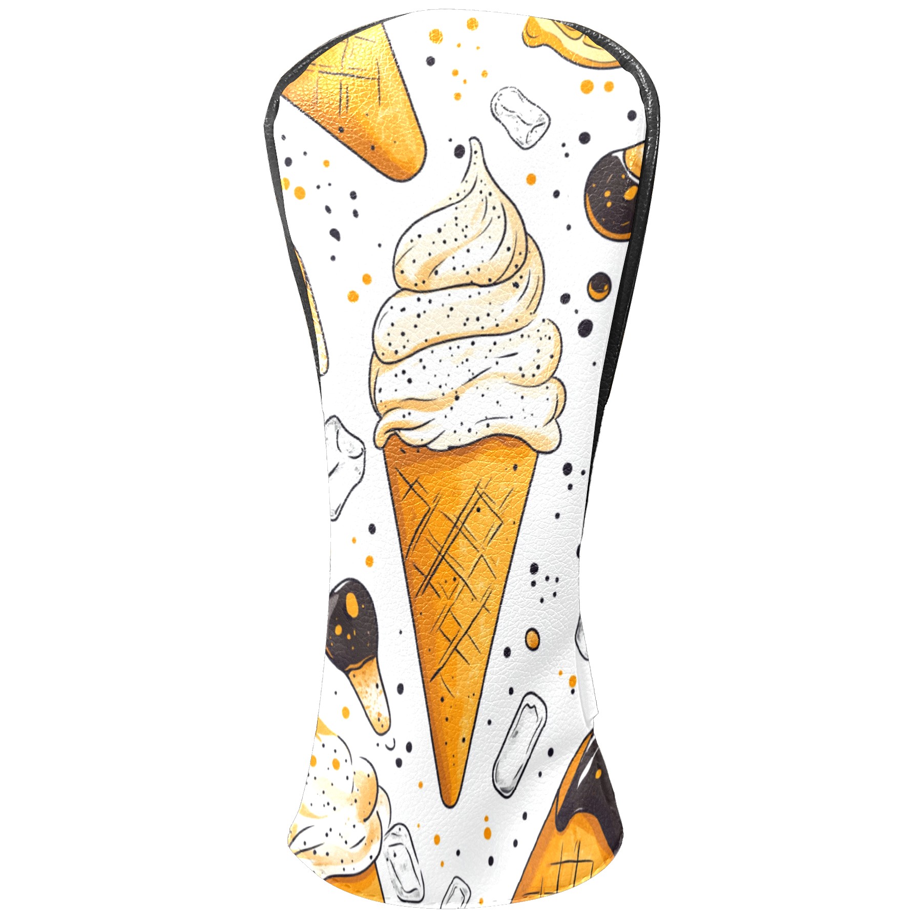 Golf Club Covers PU Leather Waterproof Head Covers for Fairway Woods Hybrids Yellow Ice Cream Pattern