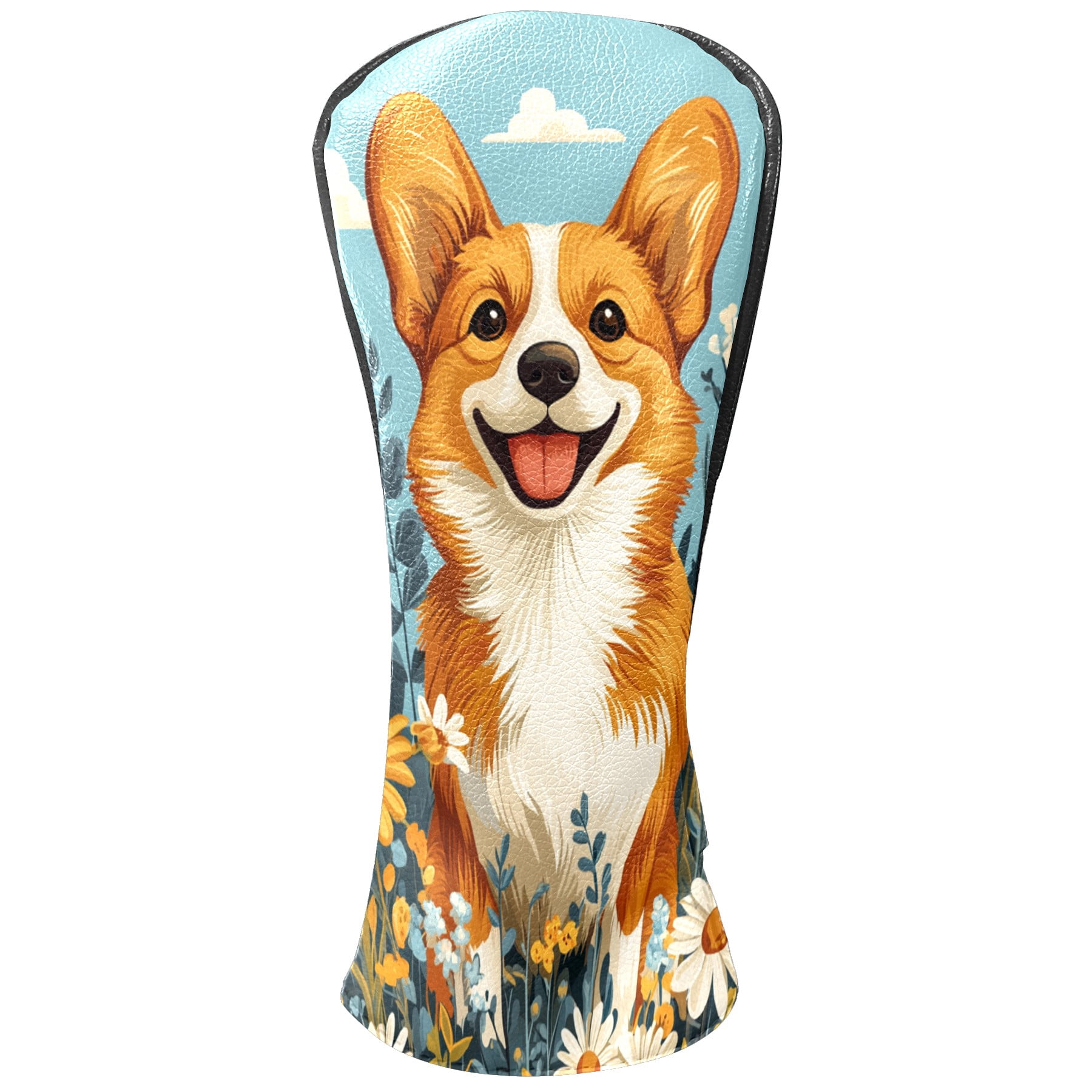 Golf Club Covers PU Leather Waterproof Head Covers for Fairway Woods Hybrids Yellow Puppy