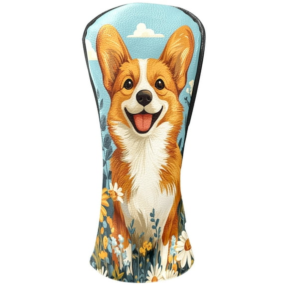 Golf Club Covers PU Leather Waterproof Head Covers for Fairway Woods Hybrids Yellow Puppy