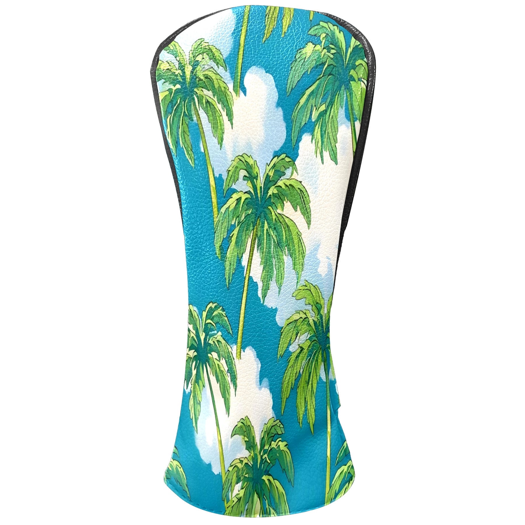 Golf Club Covers, Palm Tree Blue Premium PU Leather Driver Hybrid Putter Head Covers with Velvet Lining, Waterproof Golf Gifts for Men Women