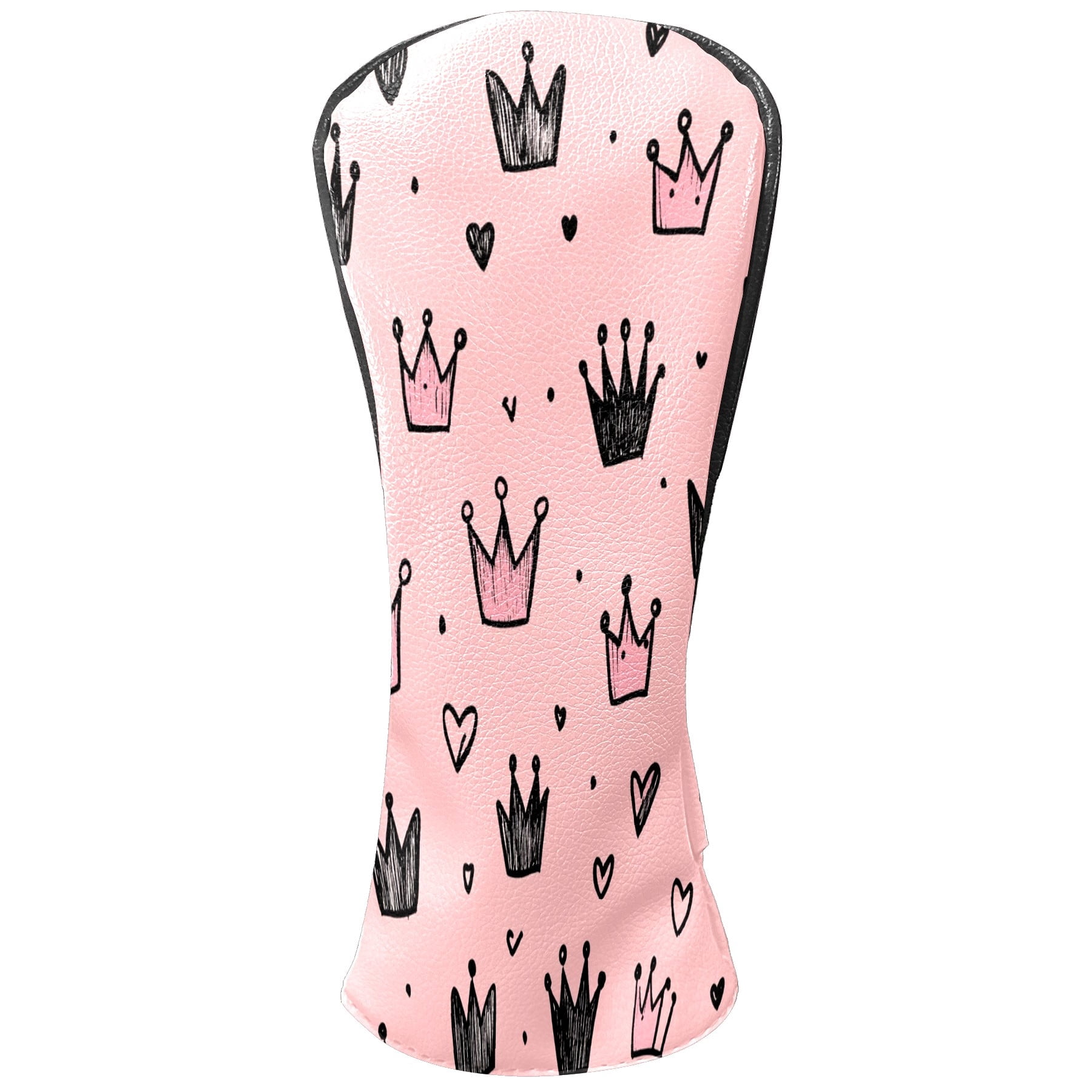 Golf Club Covers, Pink Crown Hearts Premium PU Leather Driver Hybrid Putter Head Covers with Velvet Lining, Waterproof Golf Gifts for Men Women