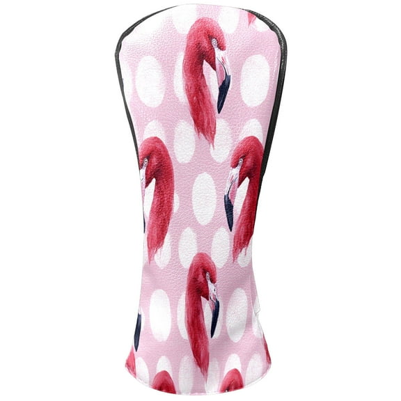 Golf Club Head Covers Pink Dots Flamingo for Driver and Fairway Woods, Premium PU Leather, Waterproof, Velvet Lining, Unisex Golf Gift