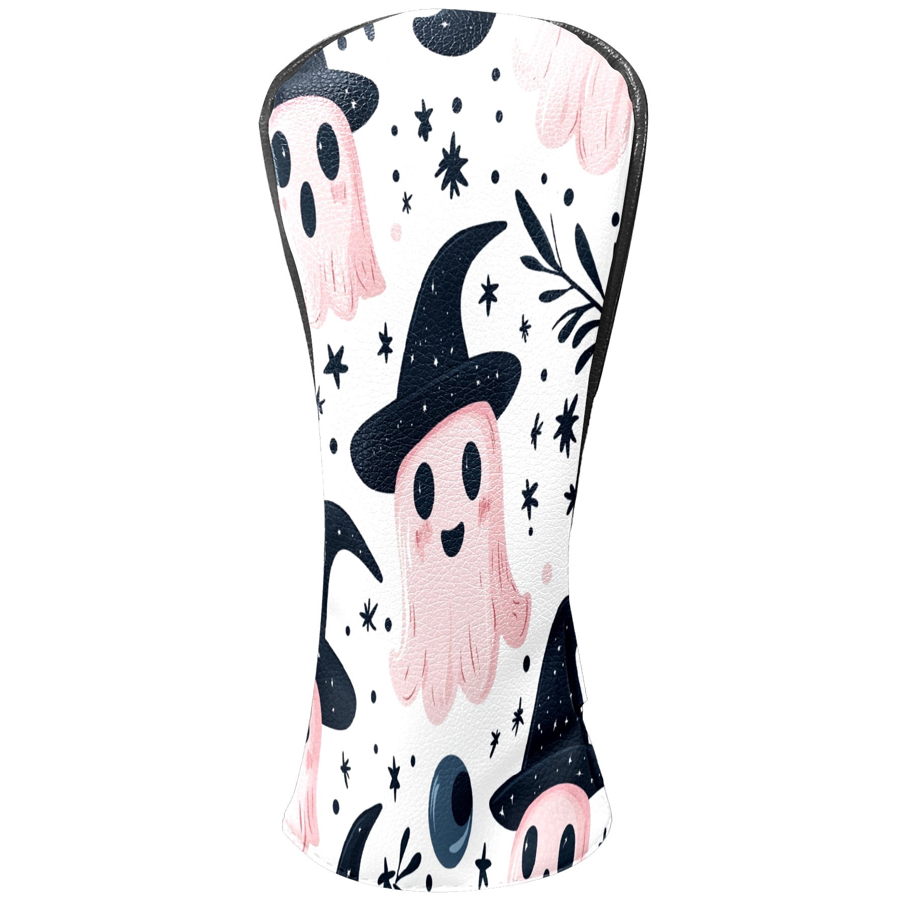 Golf Club Covers, Pink Ghost Witch Hat Premium PU Leather Driver Hybrid Putter Head Covers with Velvet Lining, Waterproof Golf Gifts for Men Women