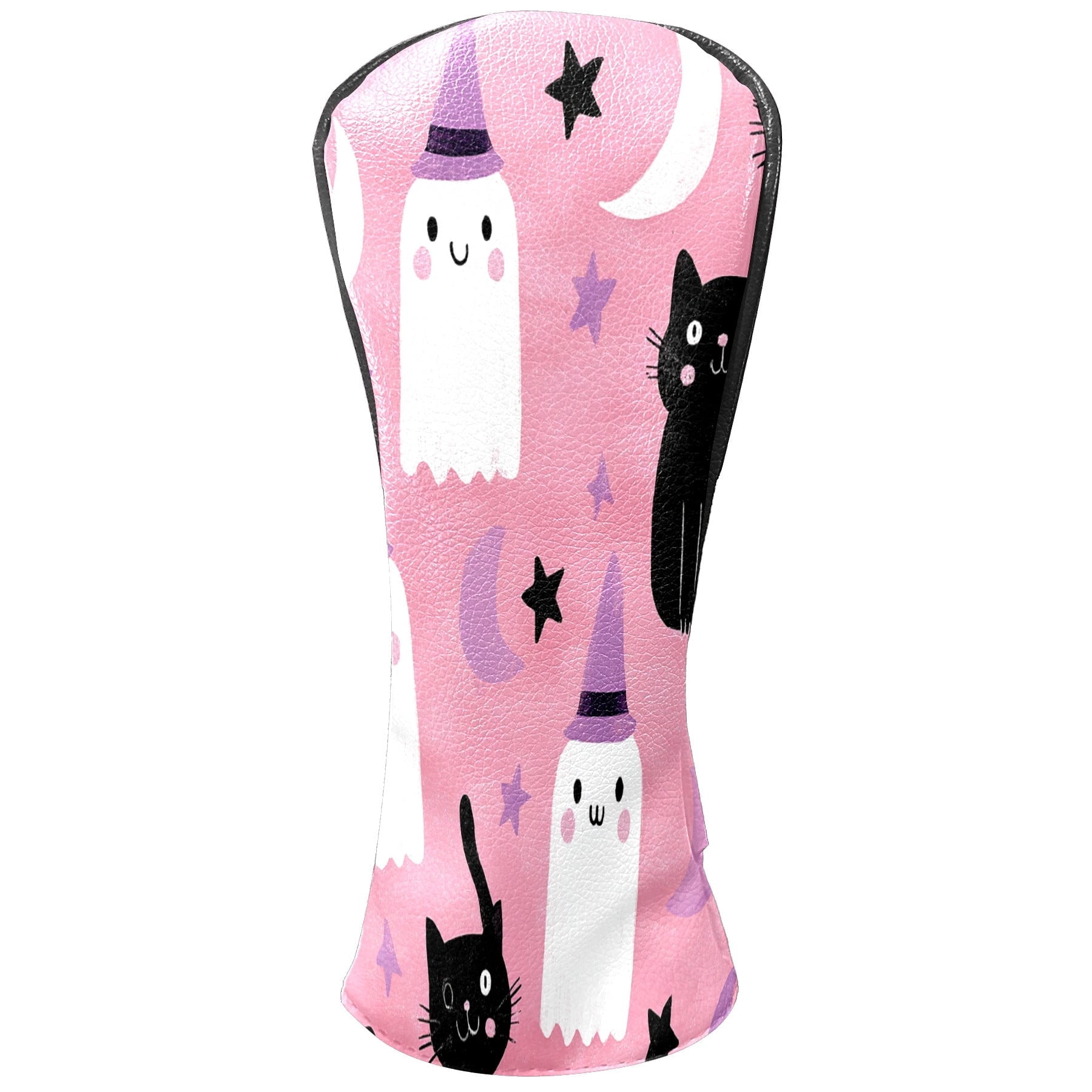 Golf Club Covers, Pink GhostCat Premium PU Leather Driver Hybrid Putter Head Covers with Velvet Lining, Waterproof Golf Gifts for Men Women
