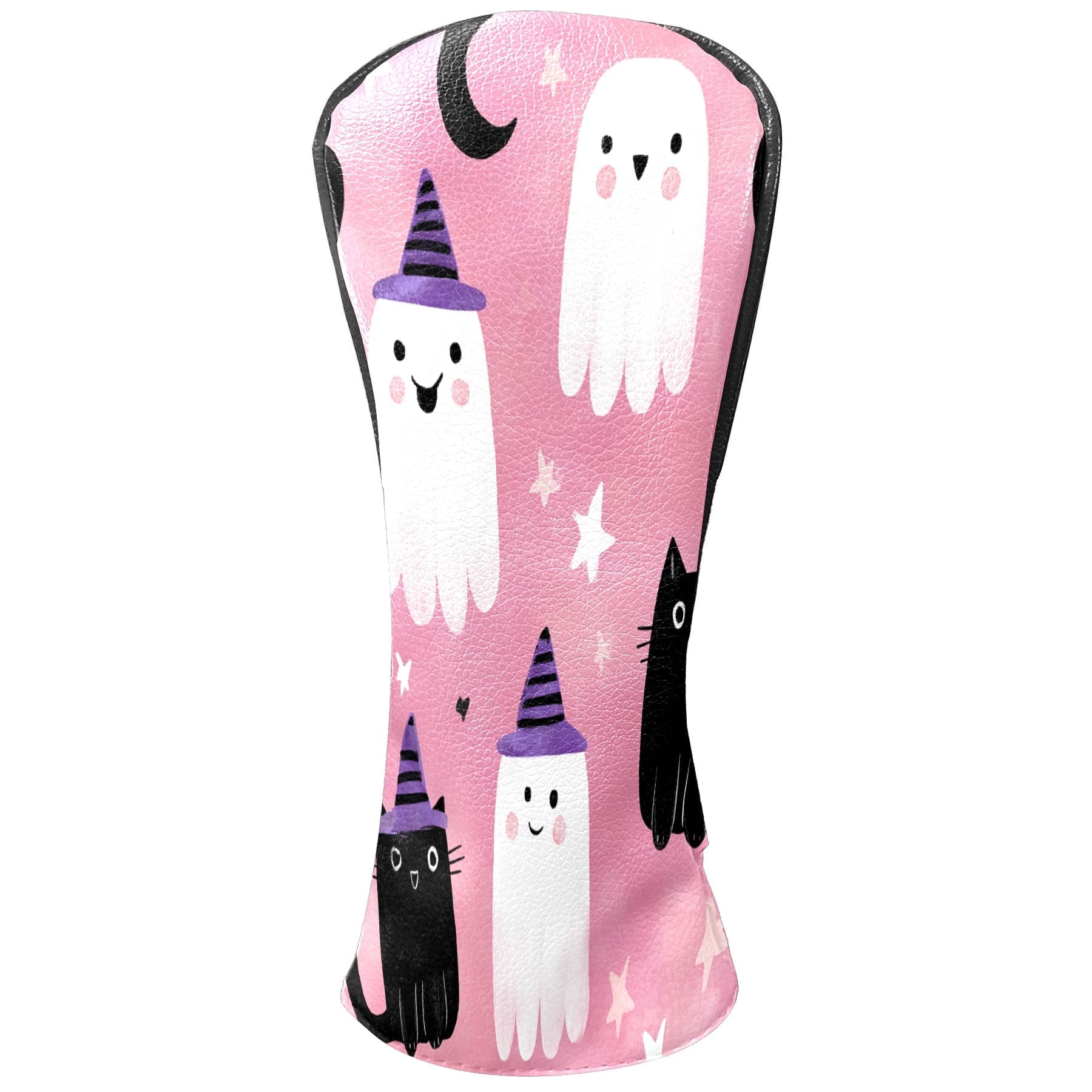Golf Club Covers, Pink GhostCatMoon Premium PU Leather Driver Hybrid Putter Head Covers with Velvet Lining, Waterproof Golf Gifts for Men Women