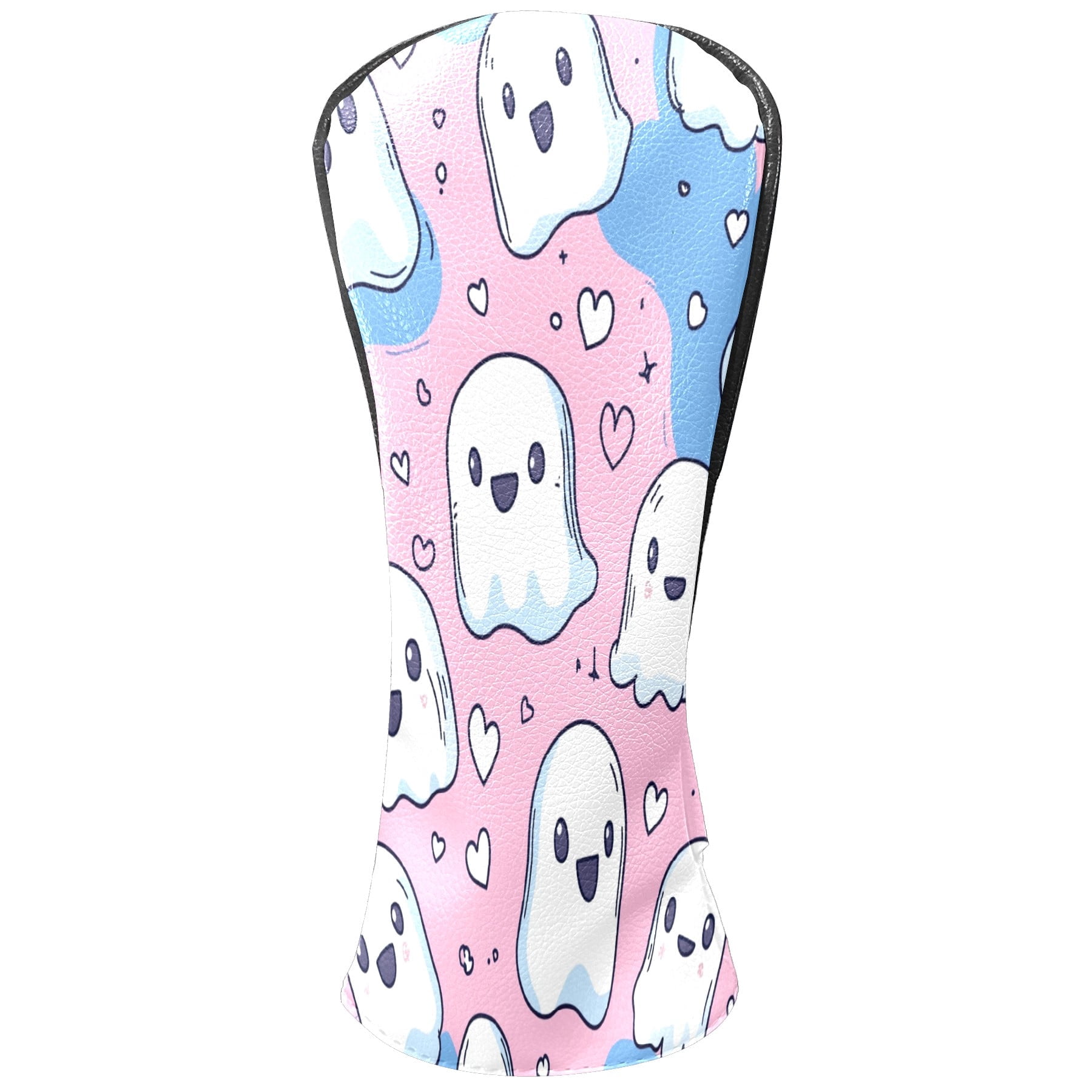 Golf Club Covers, PinkBlue Heart Ghosts Premium PU Leather Driver Hybrid Putter Head Covers with Velvet Lining, Waterproof Golf Gifts for Men Women