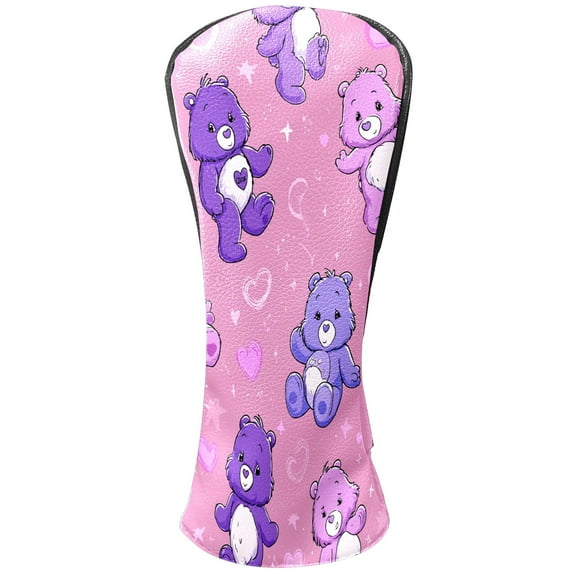 Golf Club Head Covers Purple Bear for Driver and Fairway Woods, Premium PU Leather, Waterproof, Velvet Lining, Unisex Golf Gift