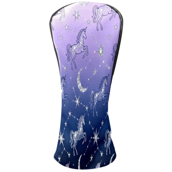 Golf Head Covers Purple Unicorn & Constellation Design for Driver, Wood & Hybrid, Premium Waterproof PU Leather with Velvet Lining, Mystical Golf Gifts