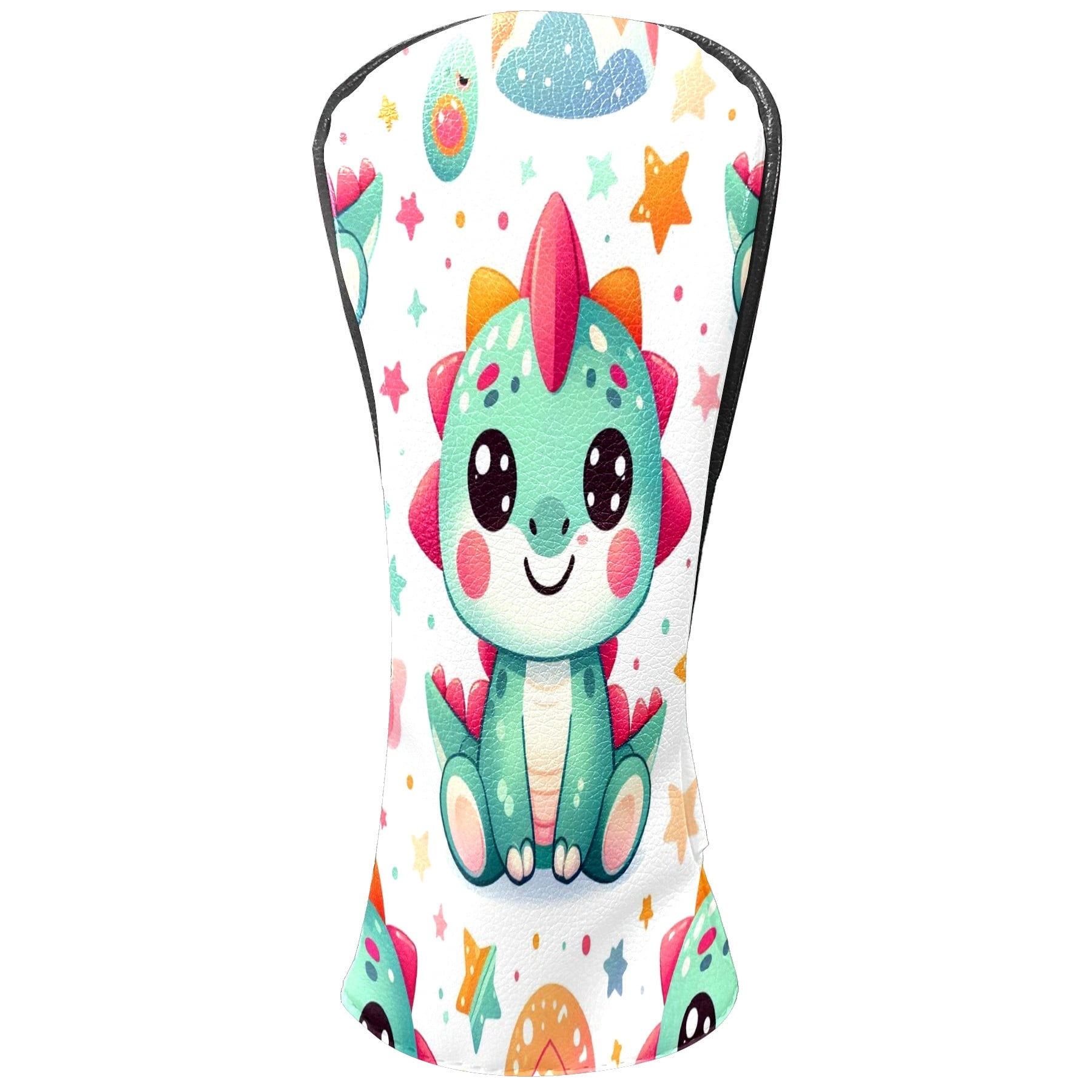 Golf Club Covers, Rainbow Cartoon Dinos Premium PU Leather Driver Hybrid Putter Head Covers with Velvet Lining, Waterproof Golf Gifts for Men Women
