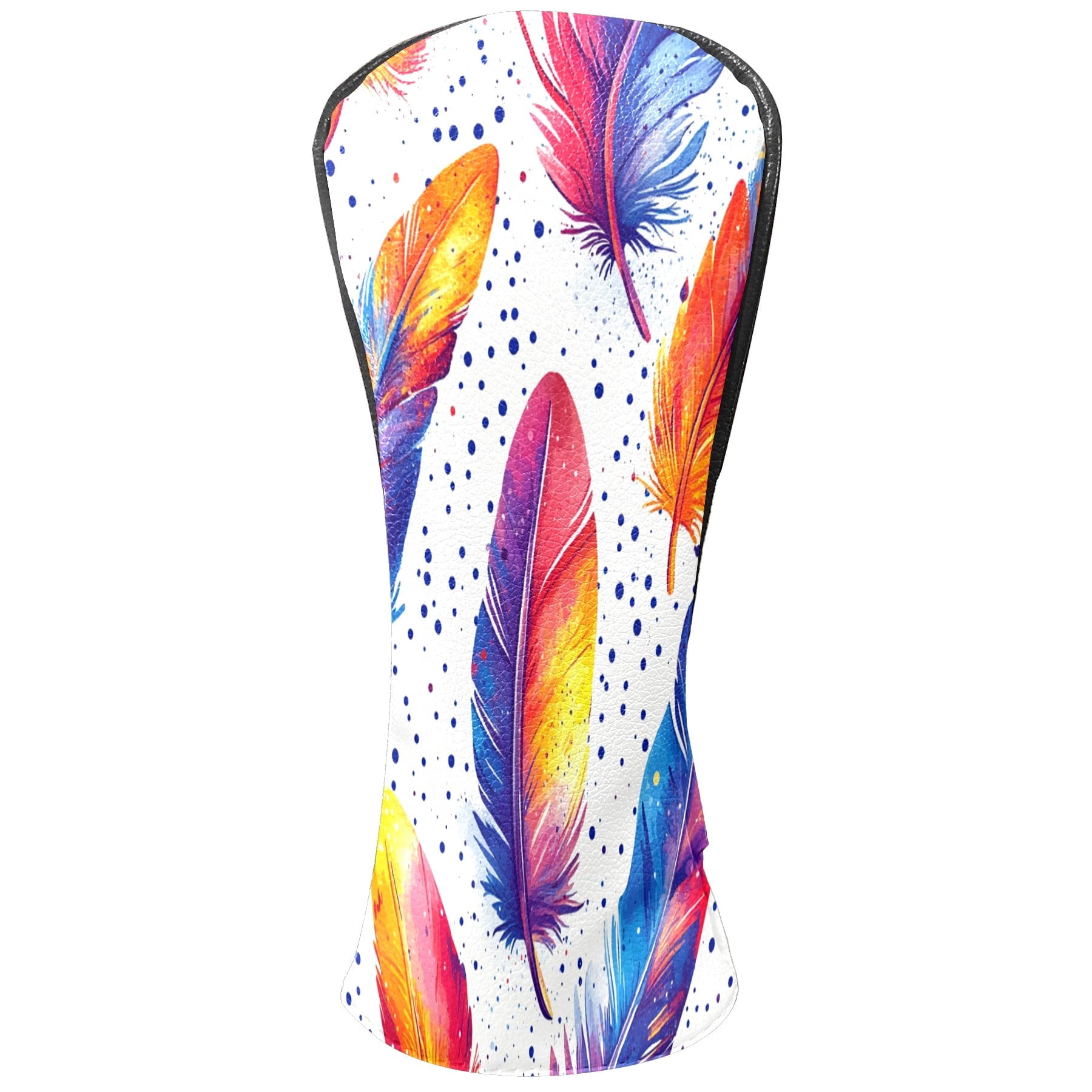 Golf Club Covers, Rainbow Feathers Premium PU Leather Driver Hybrid Putter Head Covers with Velvet Lining, Waterproof Golf Gifts for Men Women