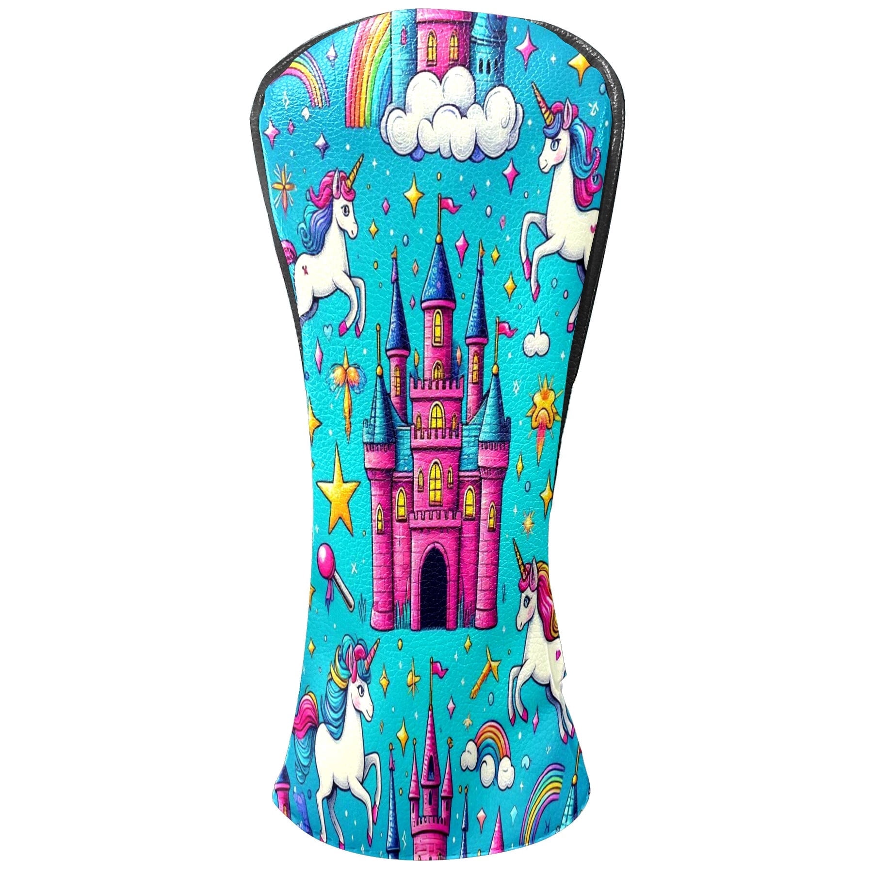 Golf Club Head Covers Rainbow Unicorn Castle for Driver and Fairway Woods, Premium PU Leather, Waterproof, Velvet Lining, Unisex Golf Gift