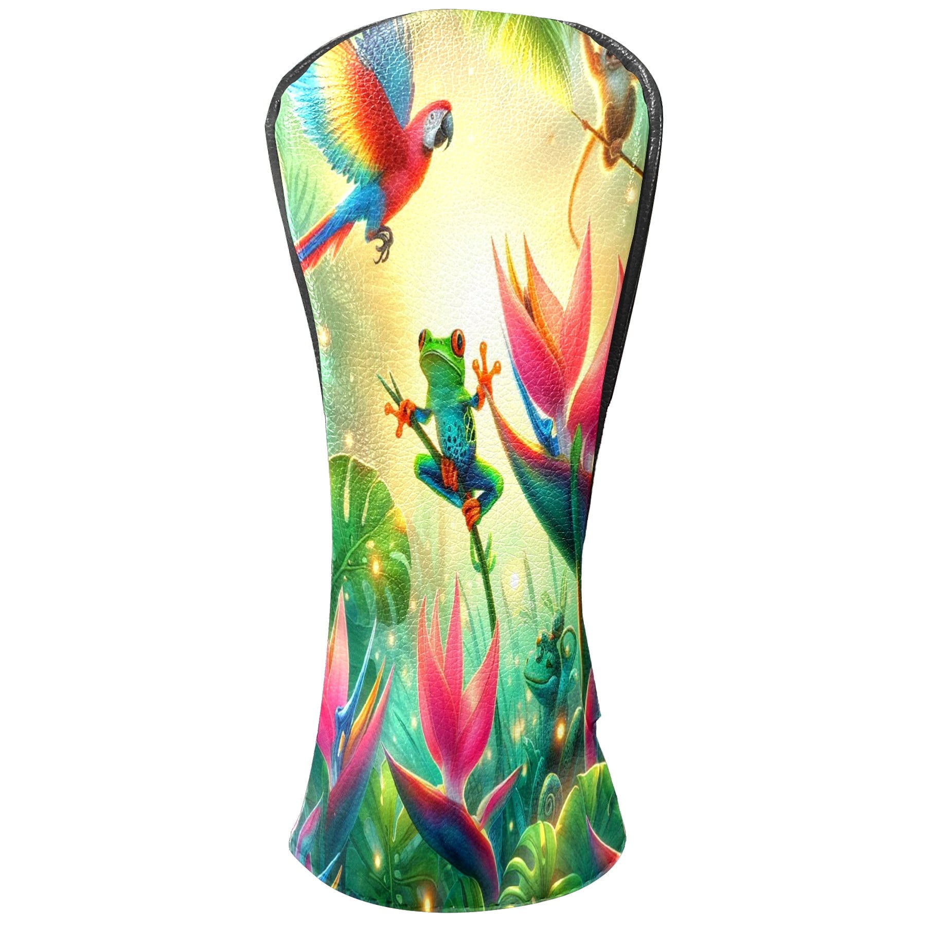 Golf Club Covers, Rainforest Parrot Frog Premium PU Leather Driver Hybrid Putter Head Covers with Velvet Lining, Waterproof Golf Gifts for Men Women